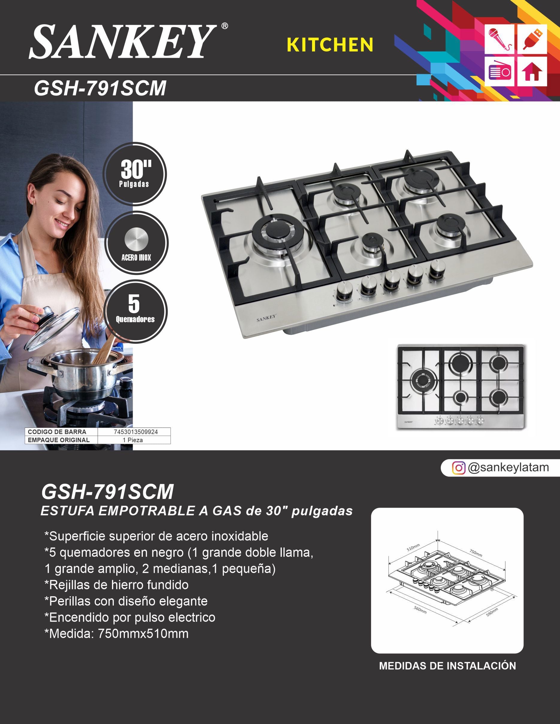 Estufa Empotrable 5Q GSH-791SCM Sankey