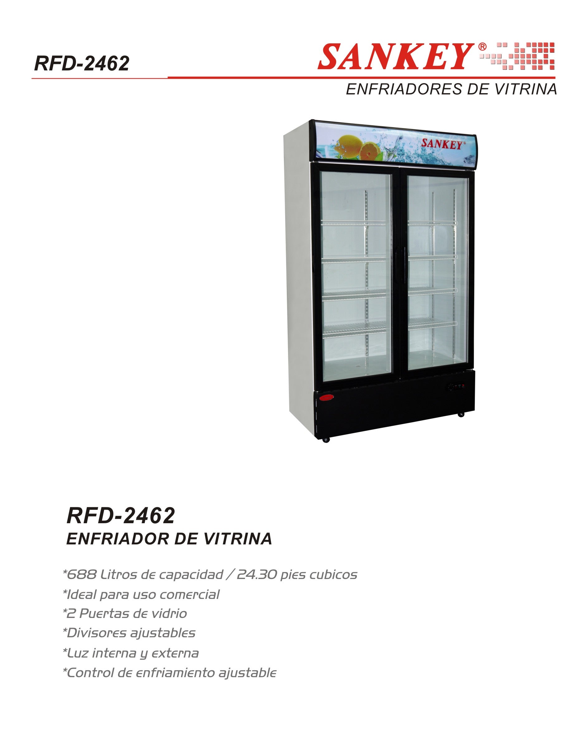 Enfriador Vertical Vitrina 688 L RFD-2462 SANKEY V2