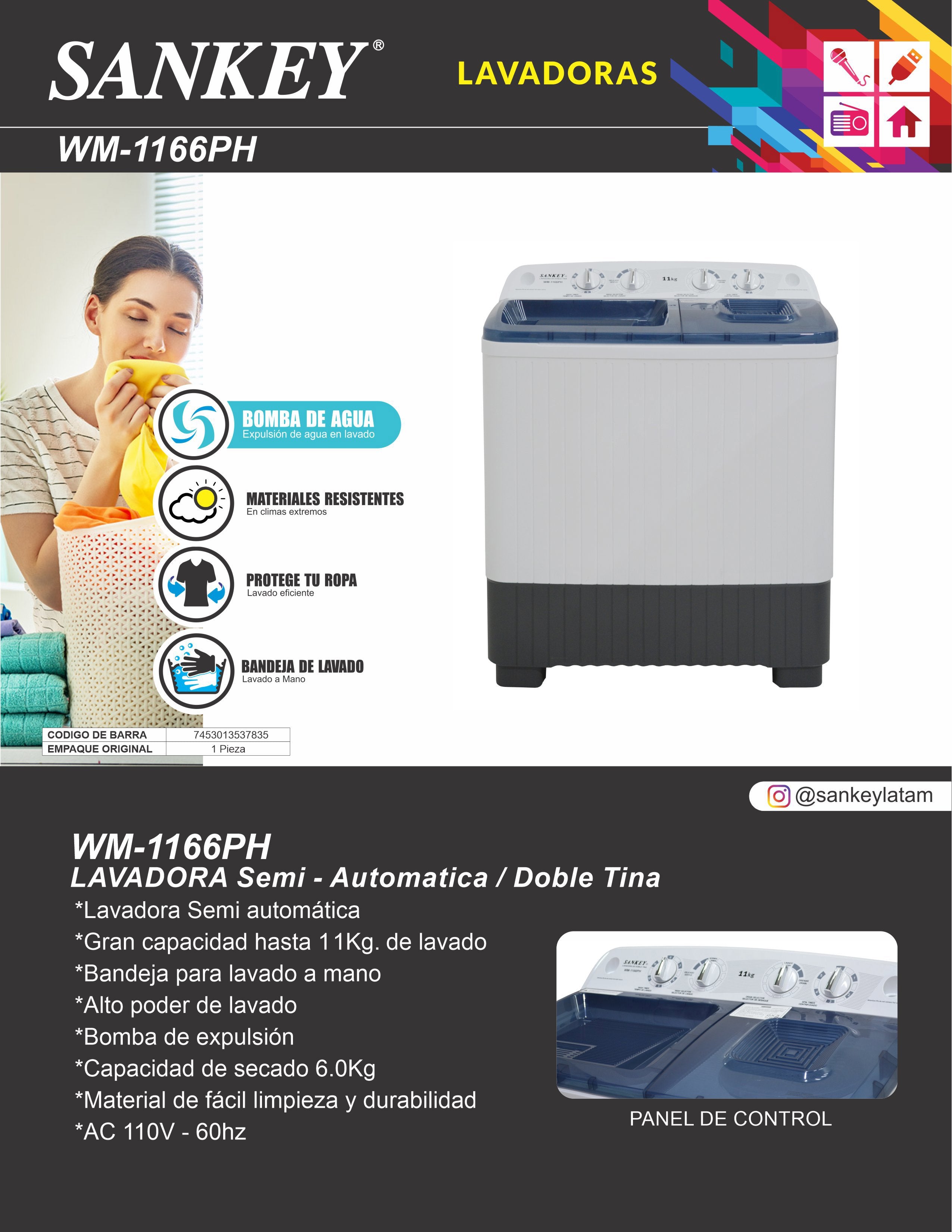 Lavadora SEMI 11 KG WM-1166PH Sankey