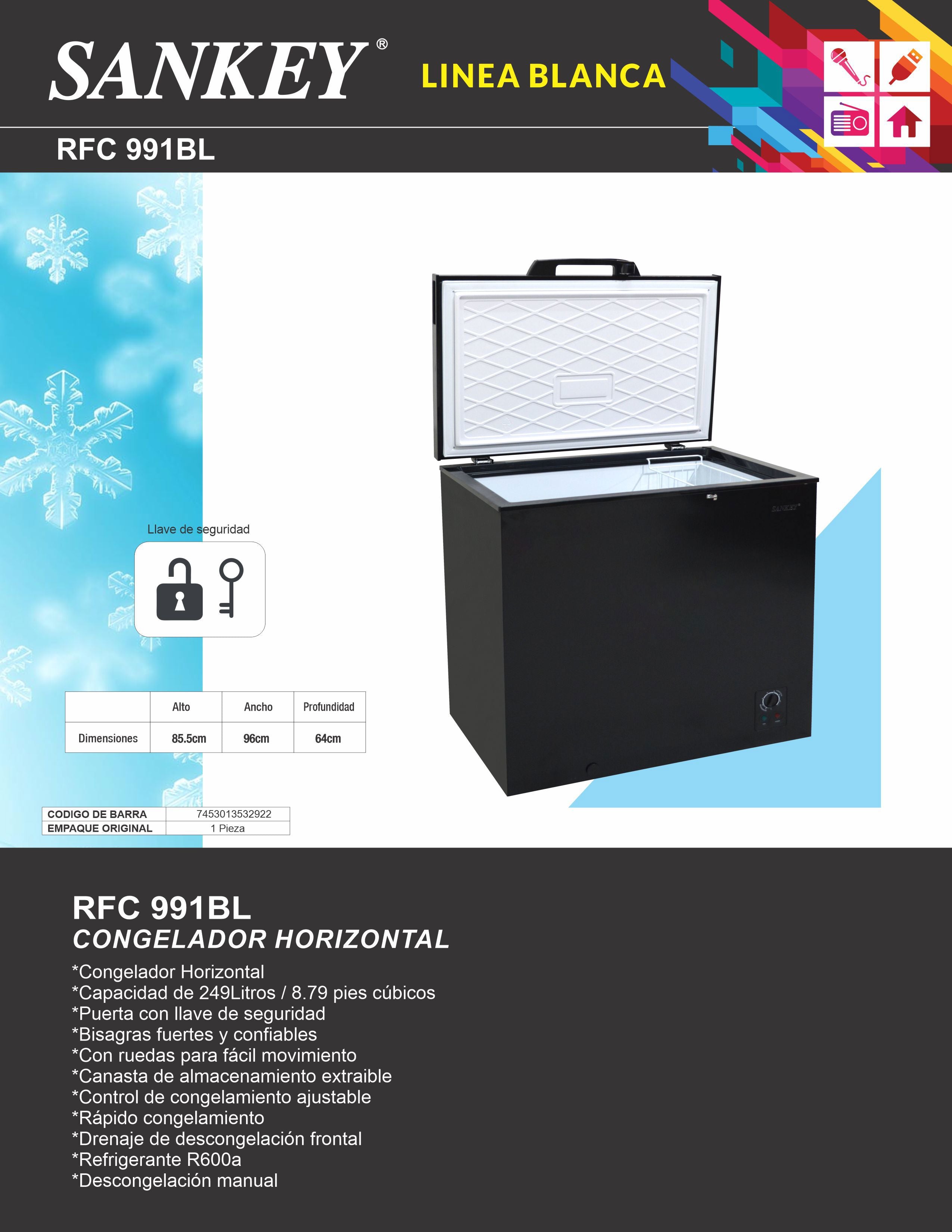 Congelador Baul RFC-991BL Sankey