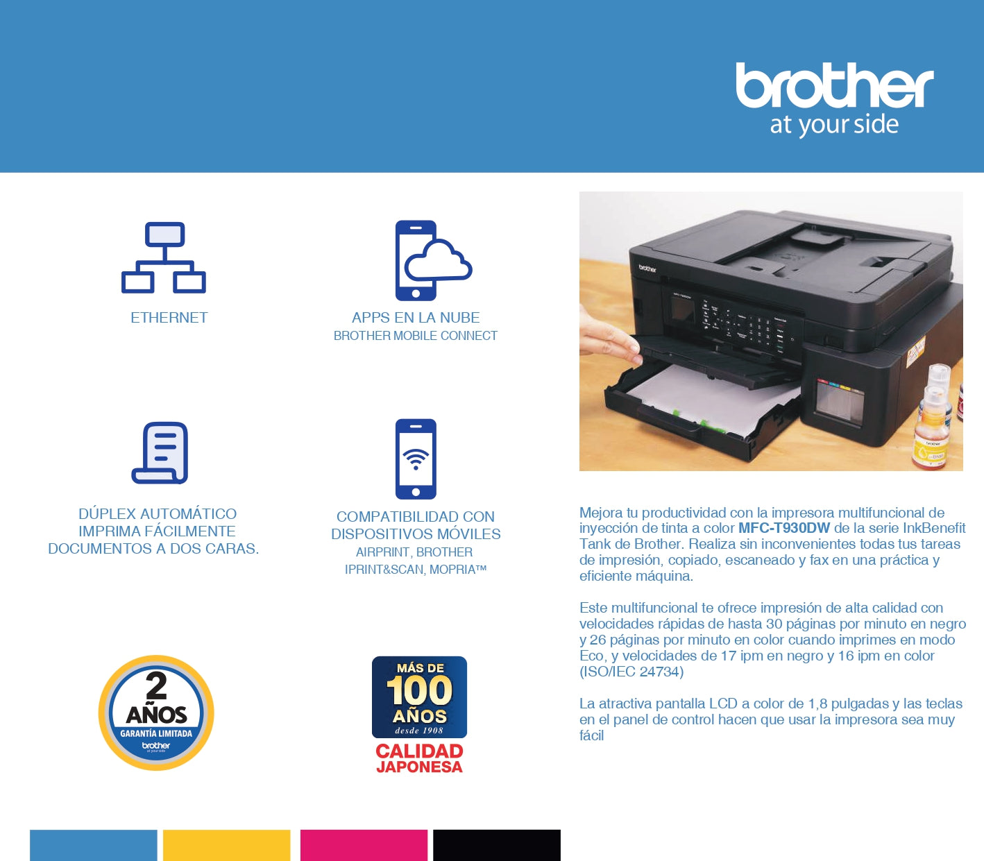 Impresora Multifuncional Tank con Fax WiFi 930 MFCT930DW Brother