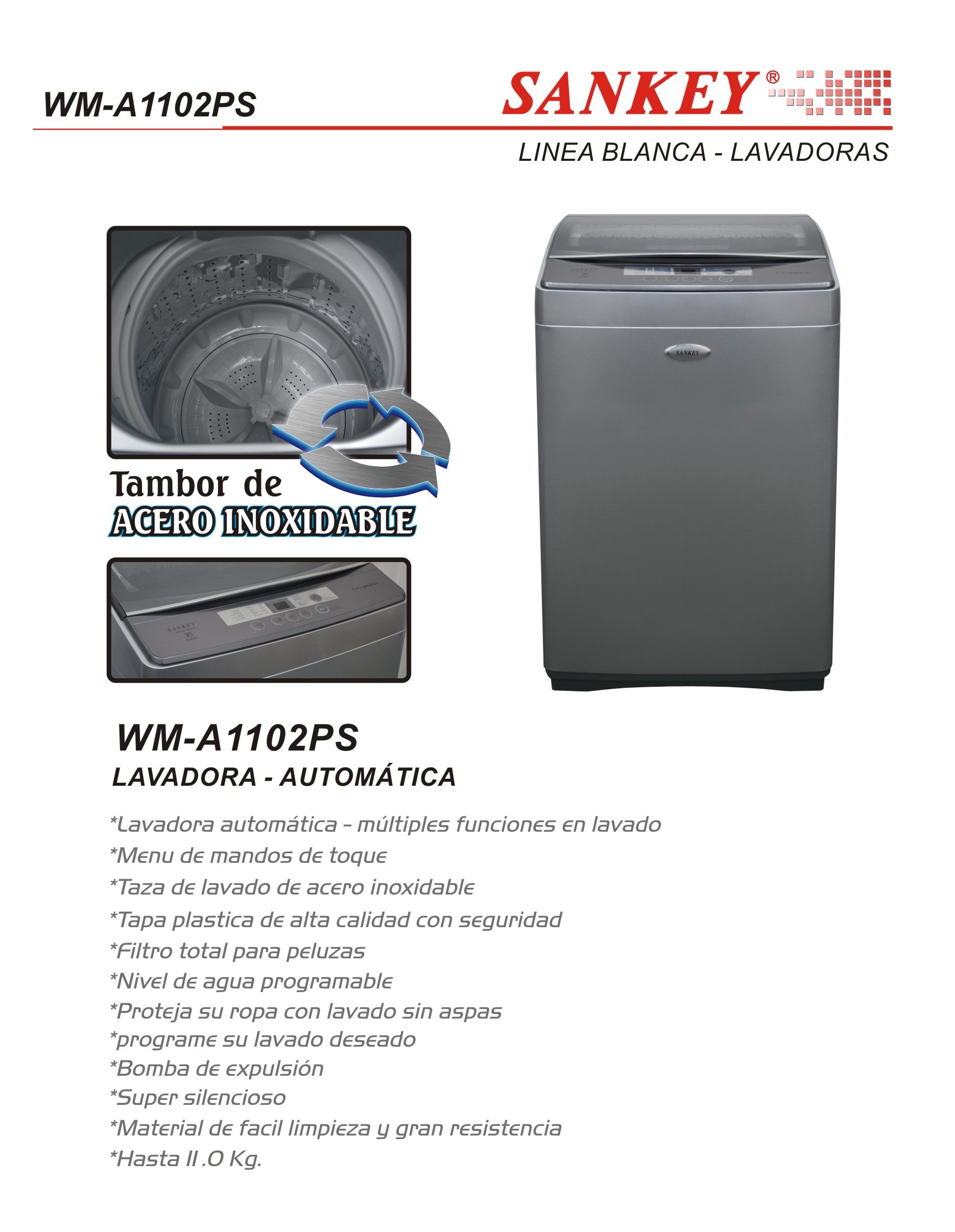 Lavadora AUTO 11 KG WM-A1102PS / 1102 Sankey