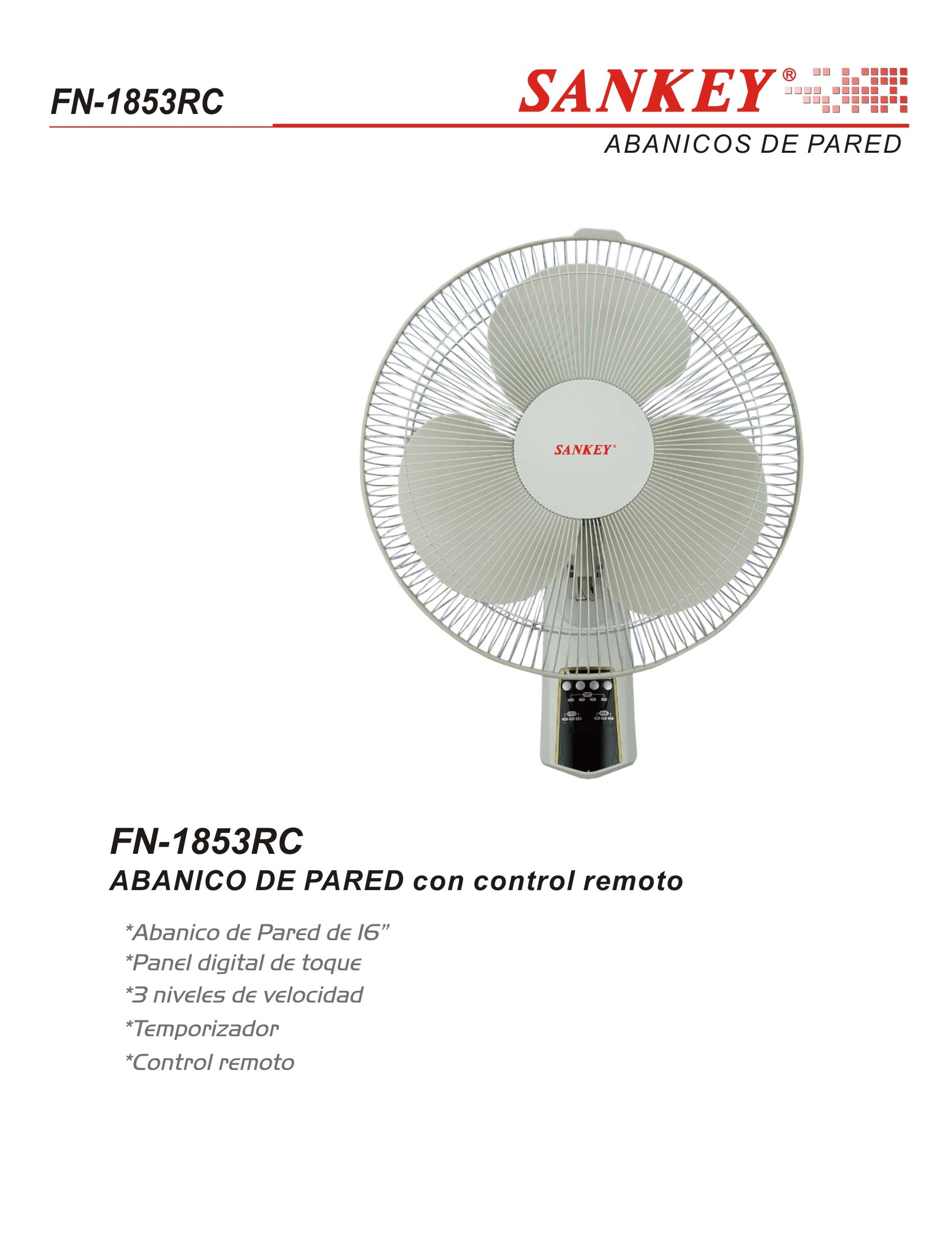 Abanico Pared Control FN-1853RC Sankey