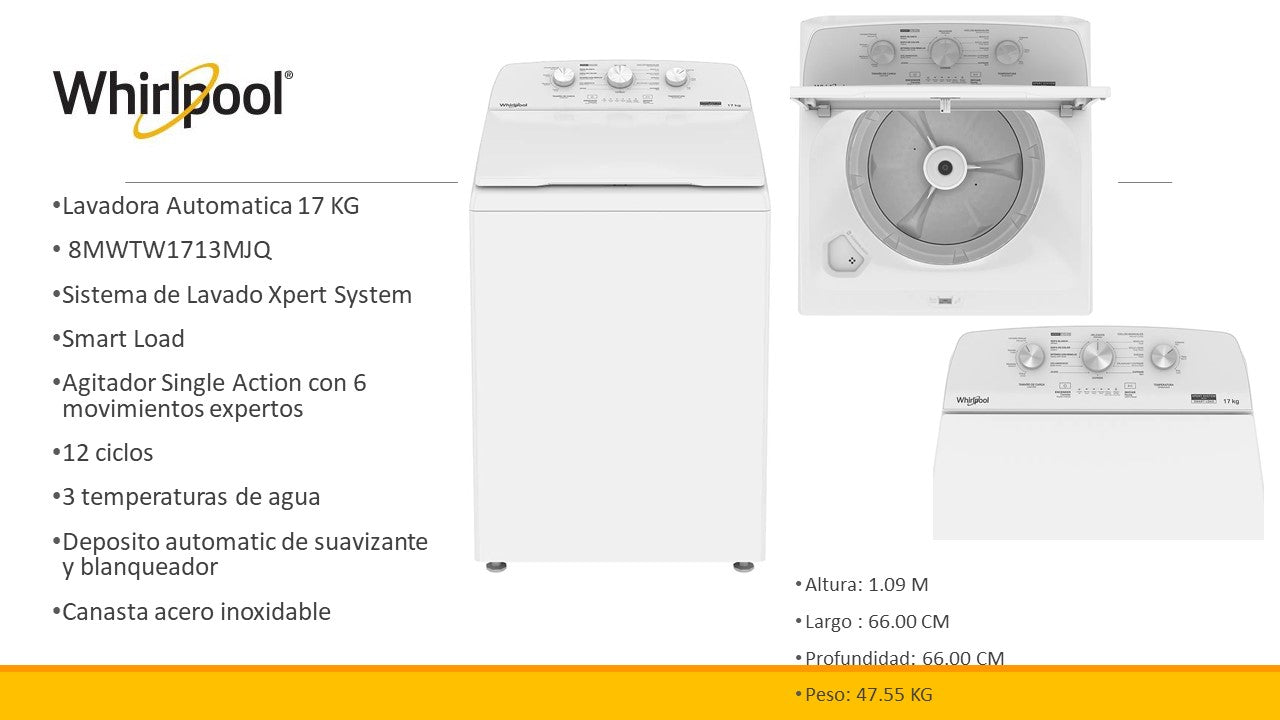Lavadora AUTO 17 KG 8MWTW1713MJQ Whirlpool 110V