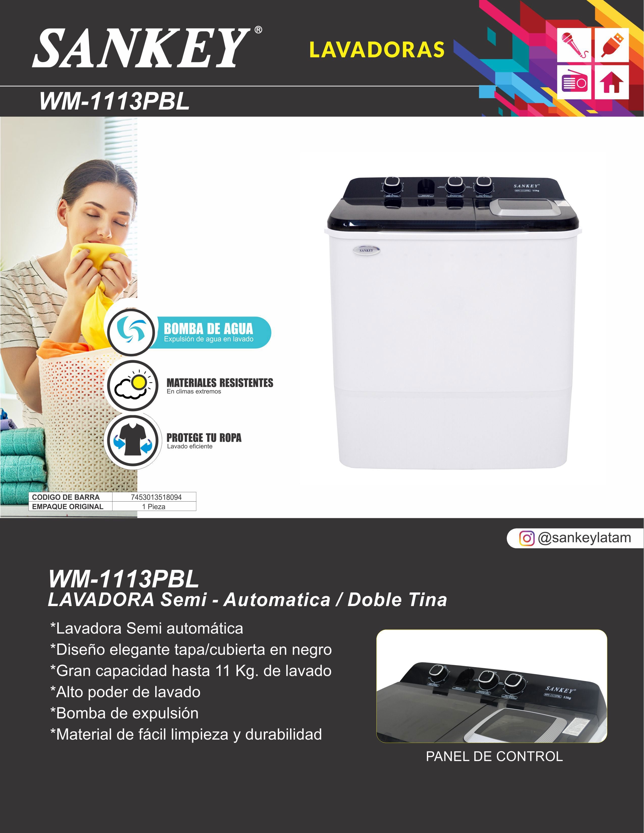Lavadora SEMI 11 KG WM-1113PBL Sankey