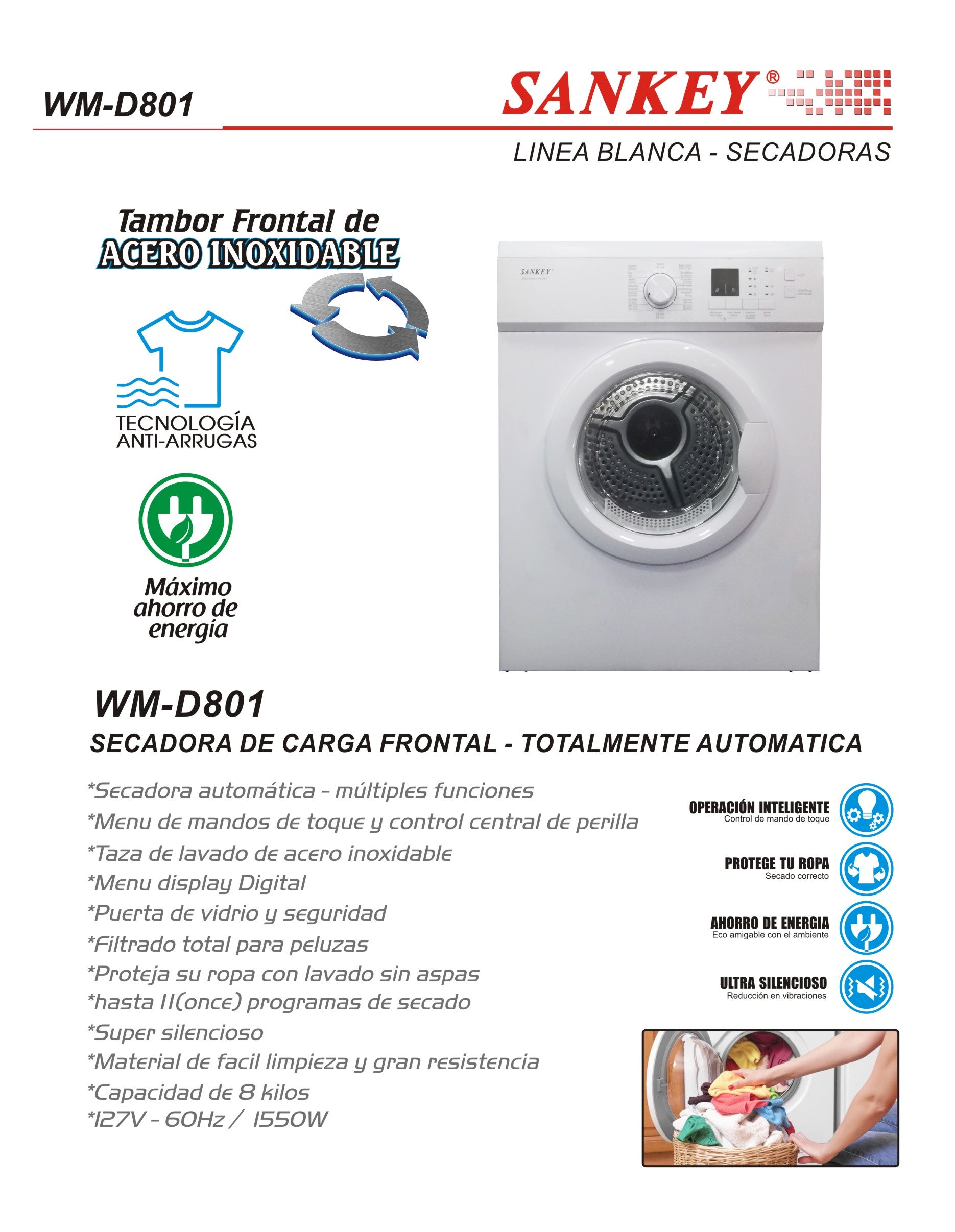 Secadora Electrica 08 KG WM-D801 Sankey