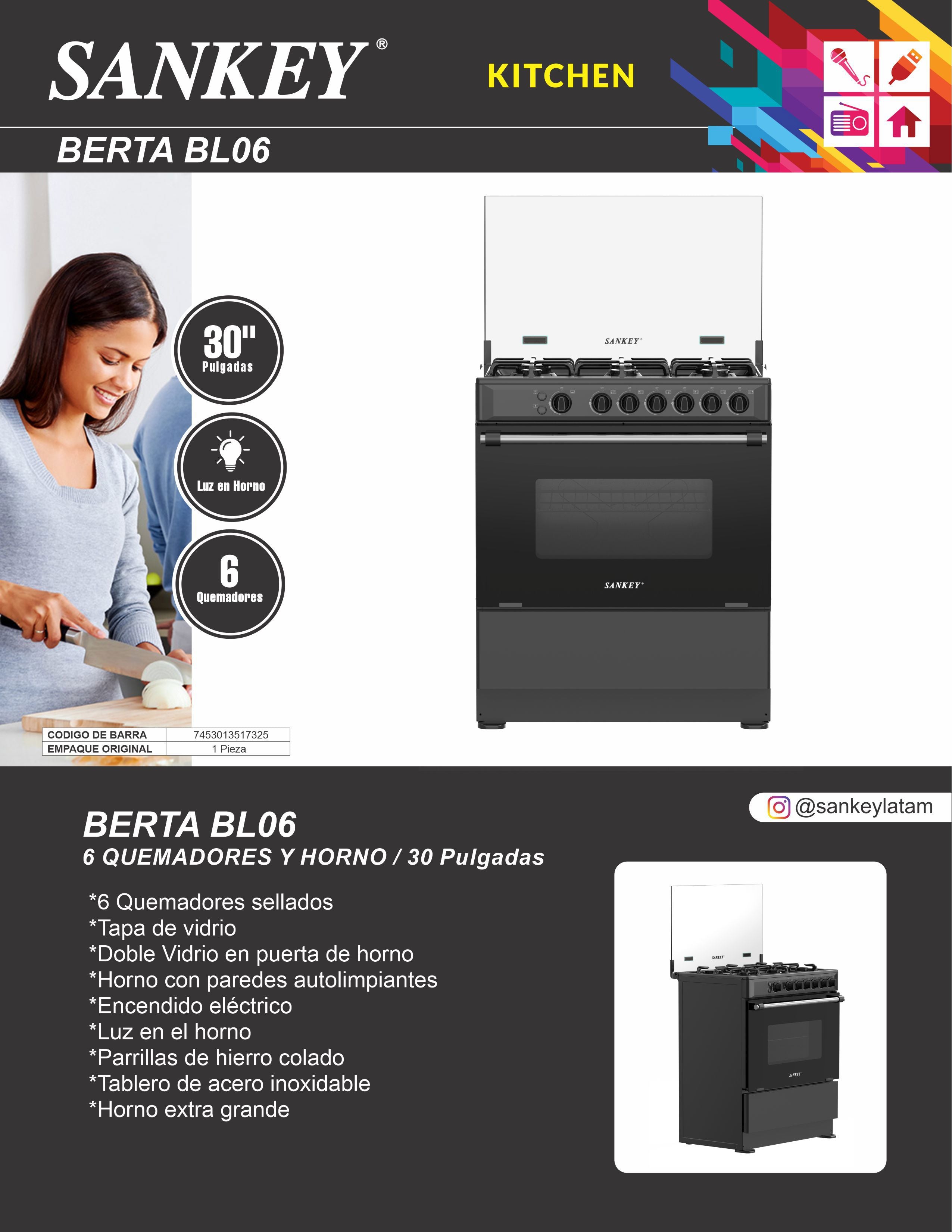 Estufa 6Q 30P Berta Tapa BL6 / BL06 Sankey Negra