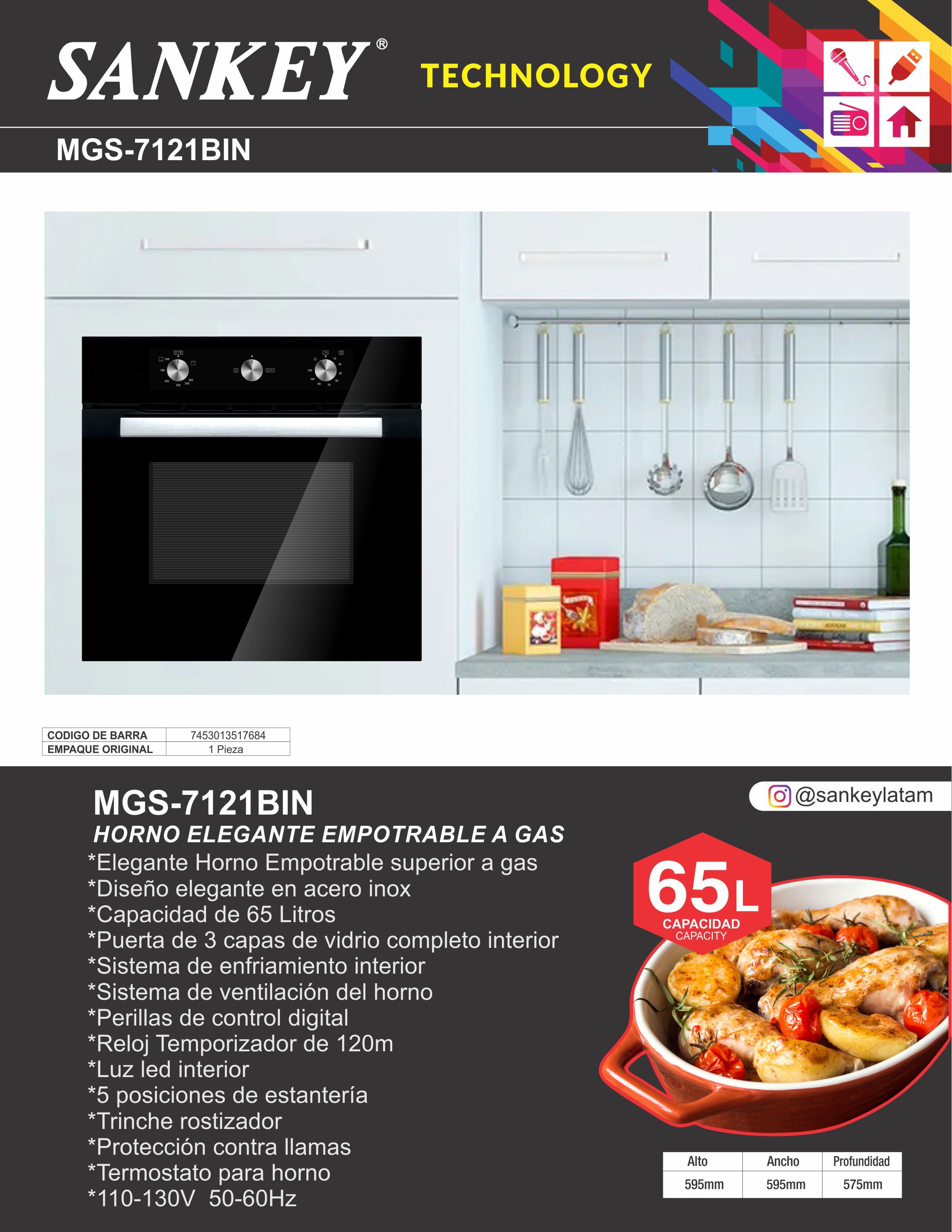 Horno Empotrable GAS MGS7121BIN / 7121 Sankey