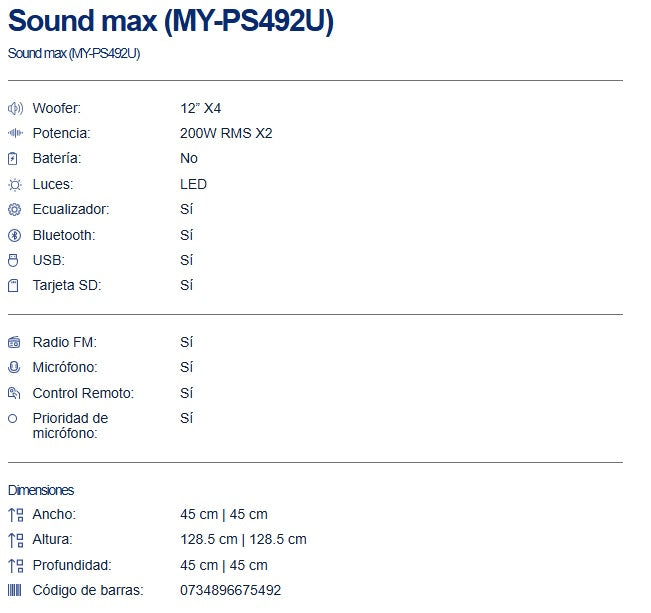 Bocina Amplificada PAR MY-PS492U Mystic
