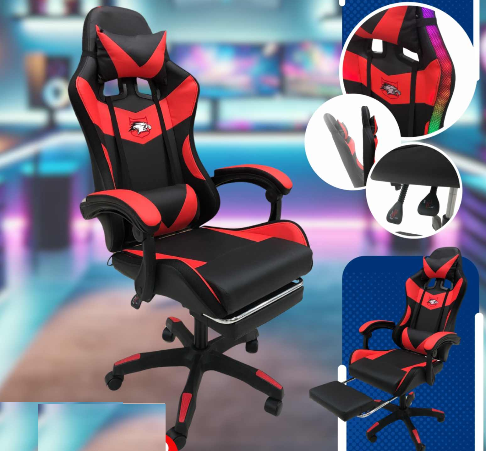 Silla de Oficina Gamer Aguila Rojo Negro 67-3406