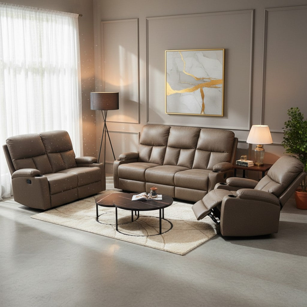 Juego de Sala Reclinable Luigi Brown 3 + 2 + 1 6PTS 69261810