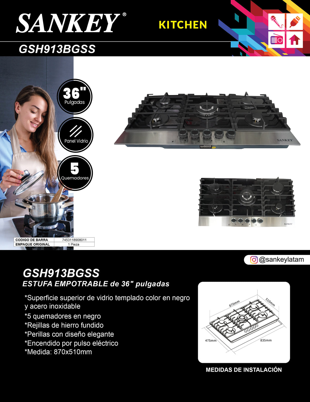 Estufa Empotrable 5Q GSH-913BGSS Sankey