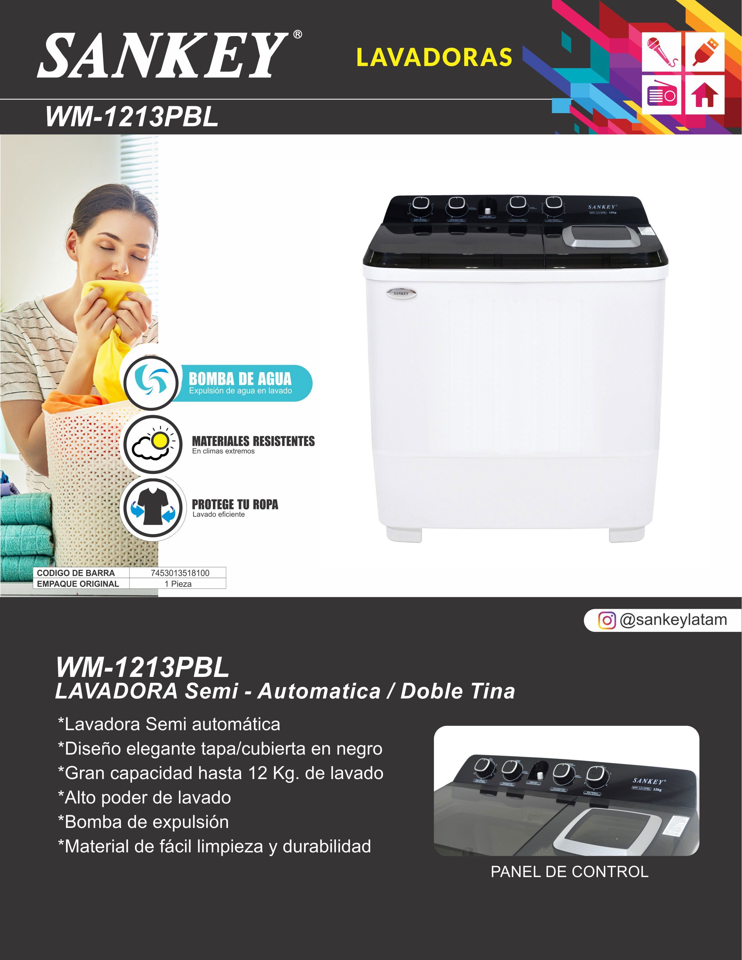 Lavadora SEMI 12 KG WM-1213PBL Sankey
