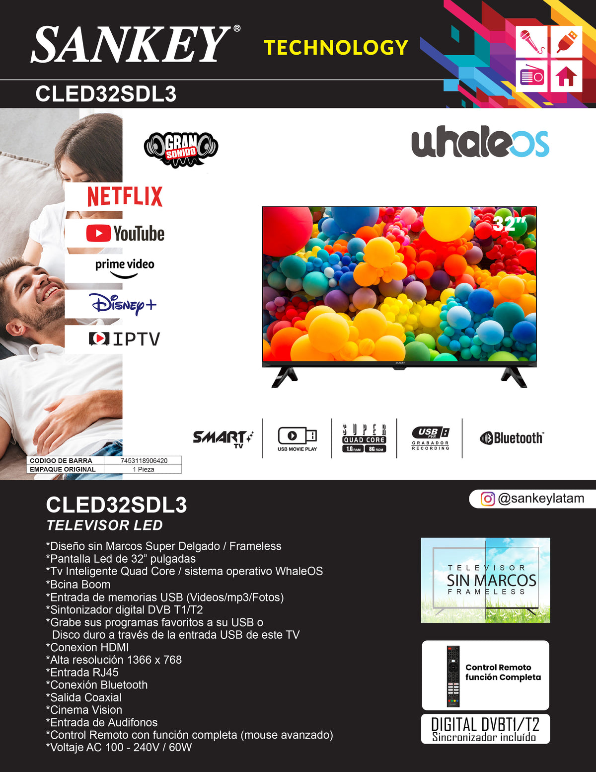Televisor 32 CLED32SDL3 Sankey