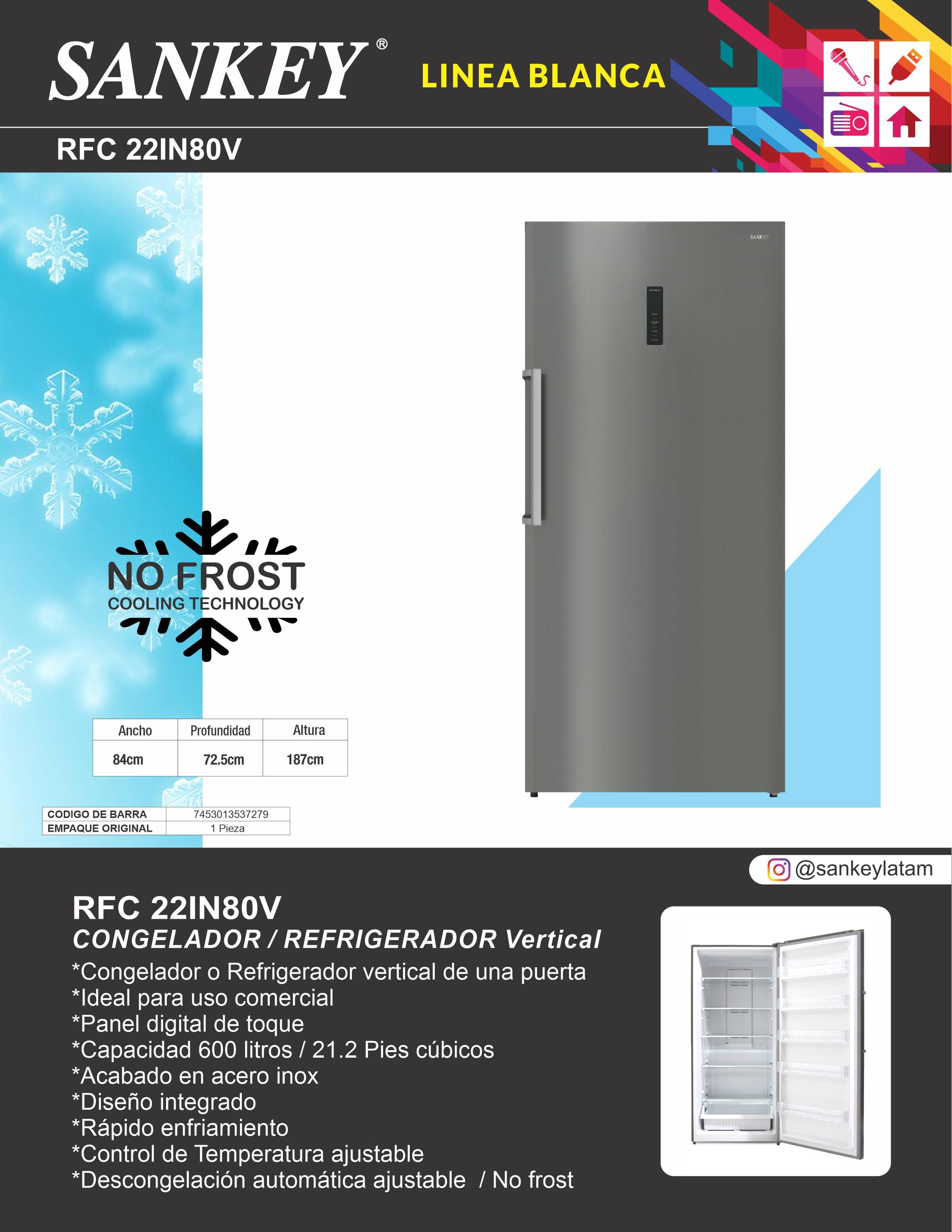 Refrigeradora Congelador Vertical RFC-22IN80V Sankey