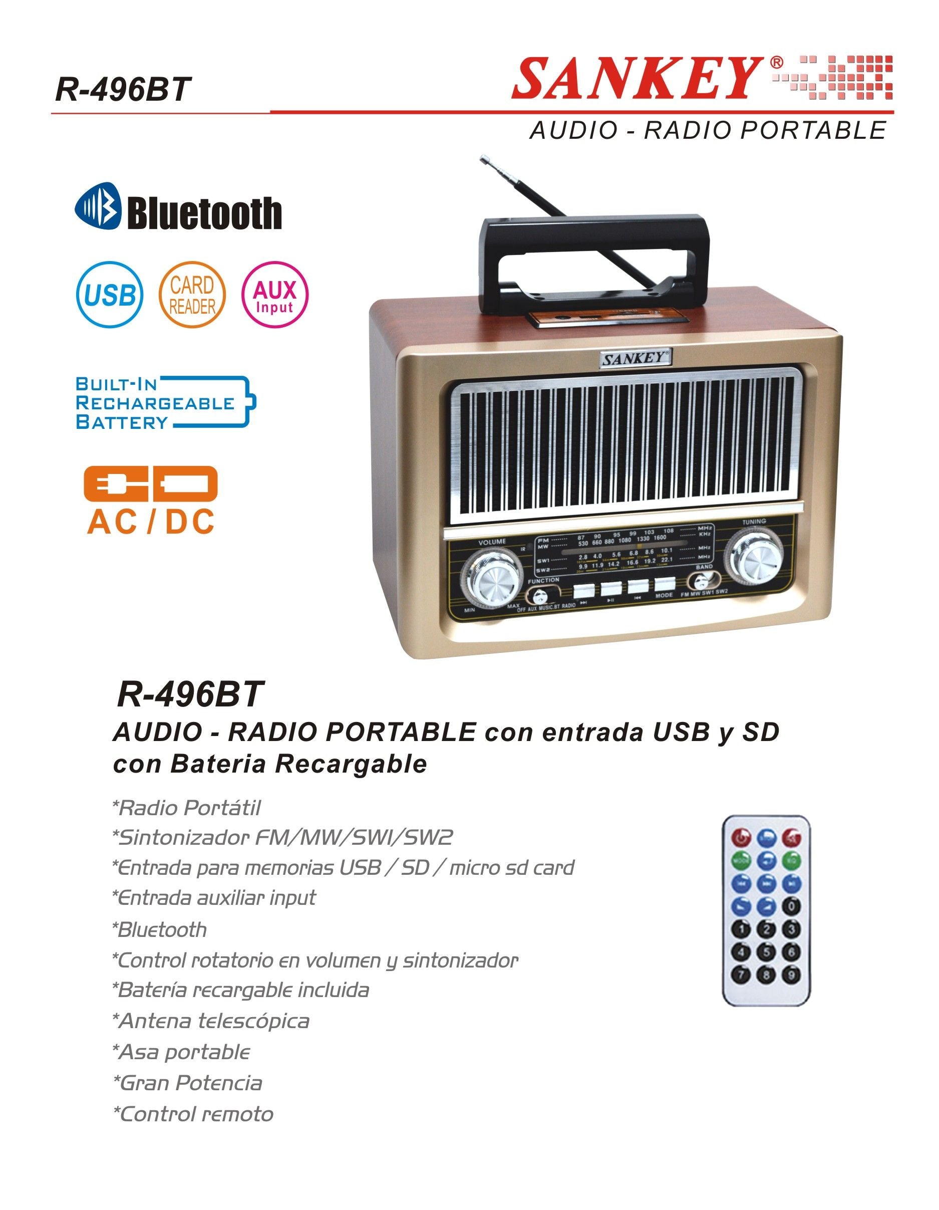 Radio Portatil R-496BT Sankey