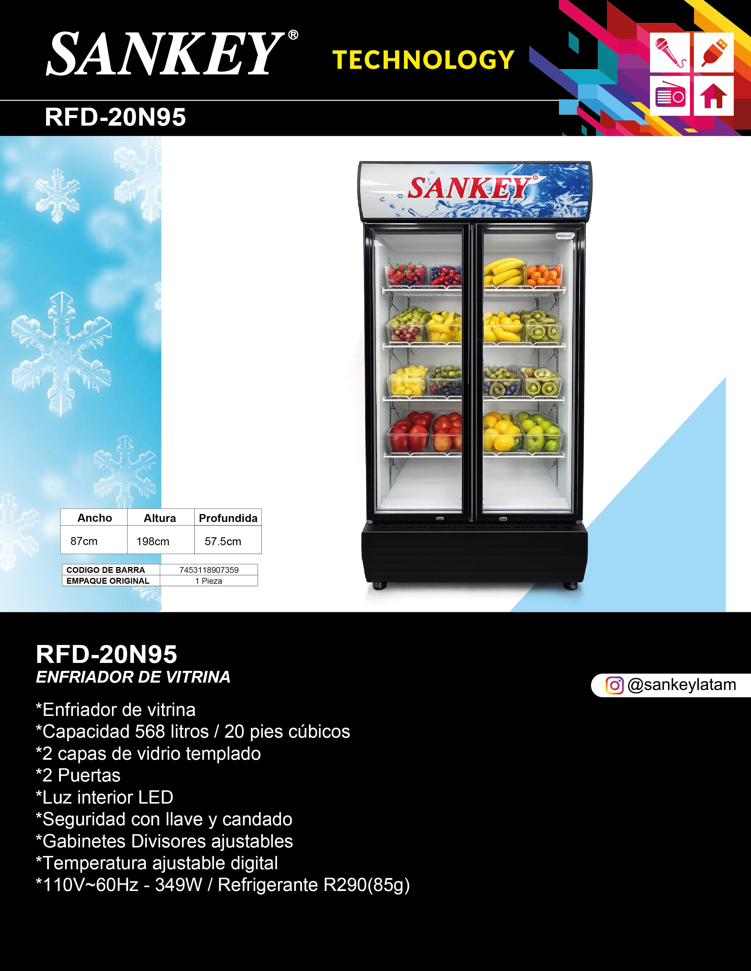 Enfriador Vertical Vitrina RFD-20N95 Sankey