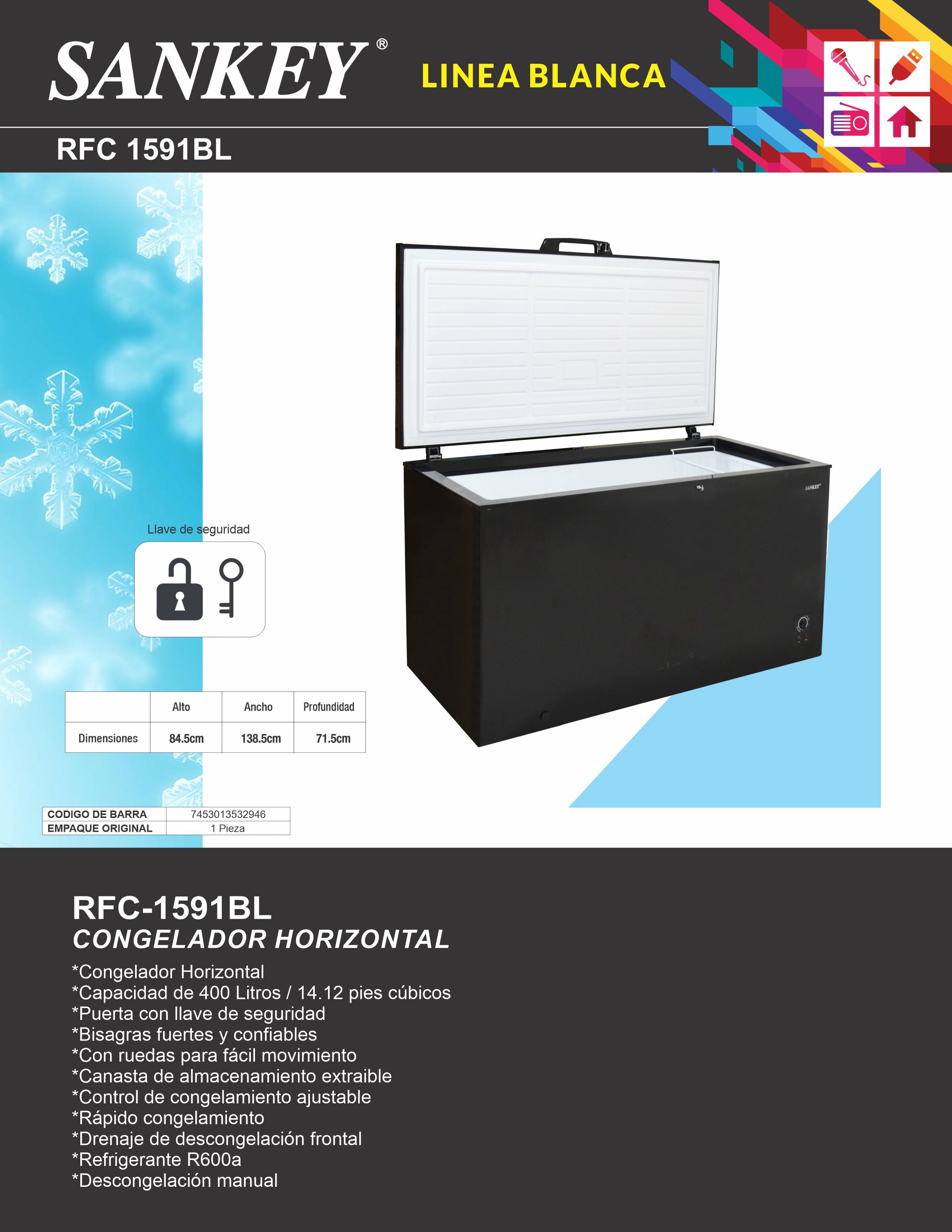Congelador Baul RFC-1591BL Sankey