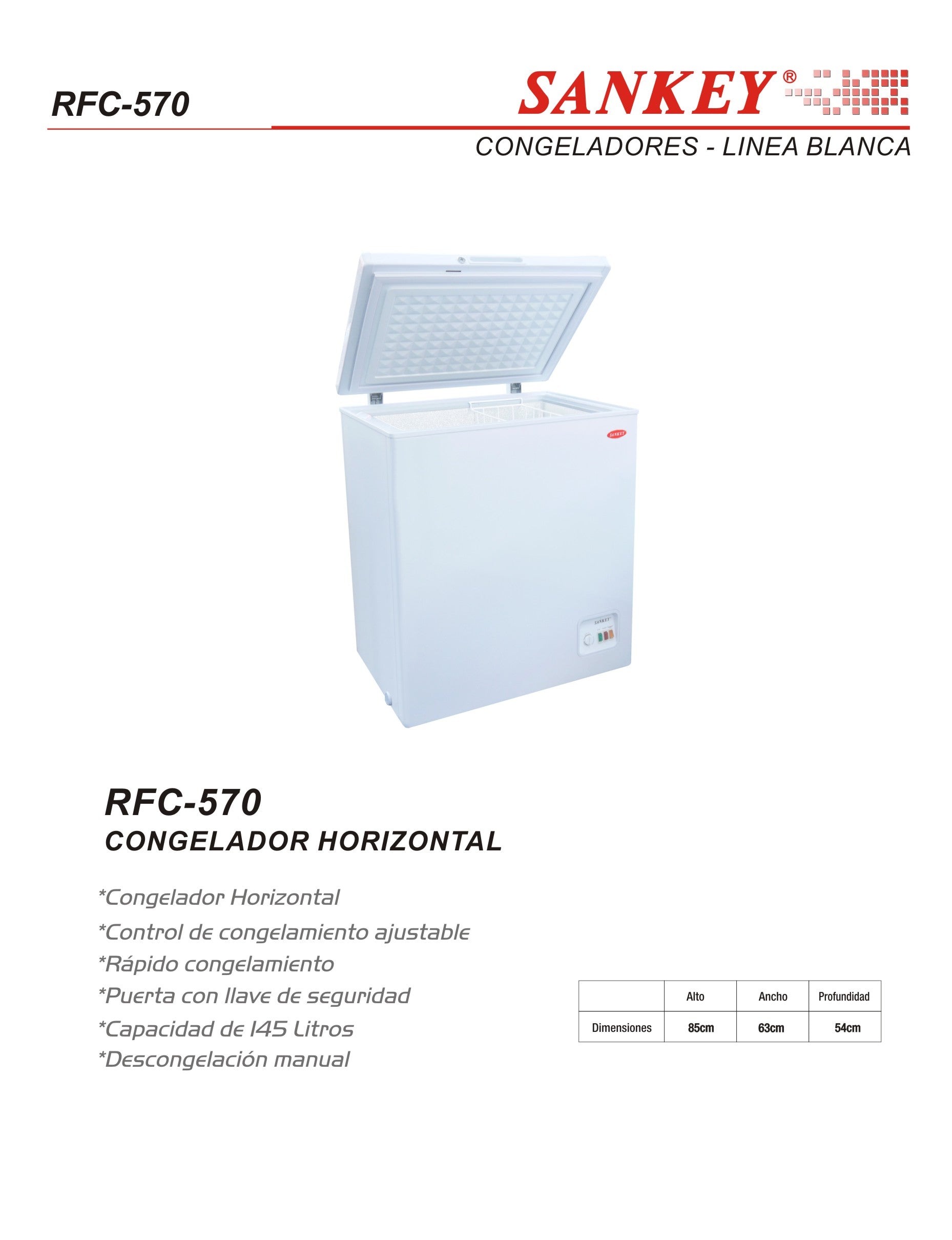 Congelador Baul RFC-570 Blanca Sankey