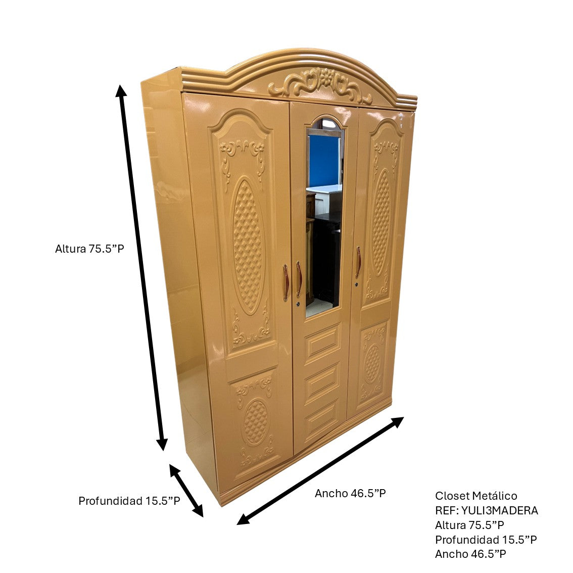 Closet Ropero Armario de Metal 3 Puertas YULI-3-MADERA