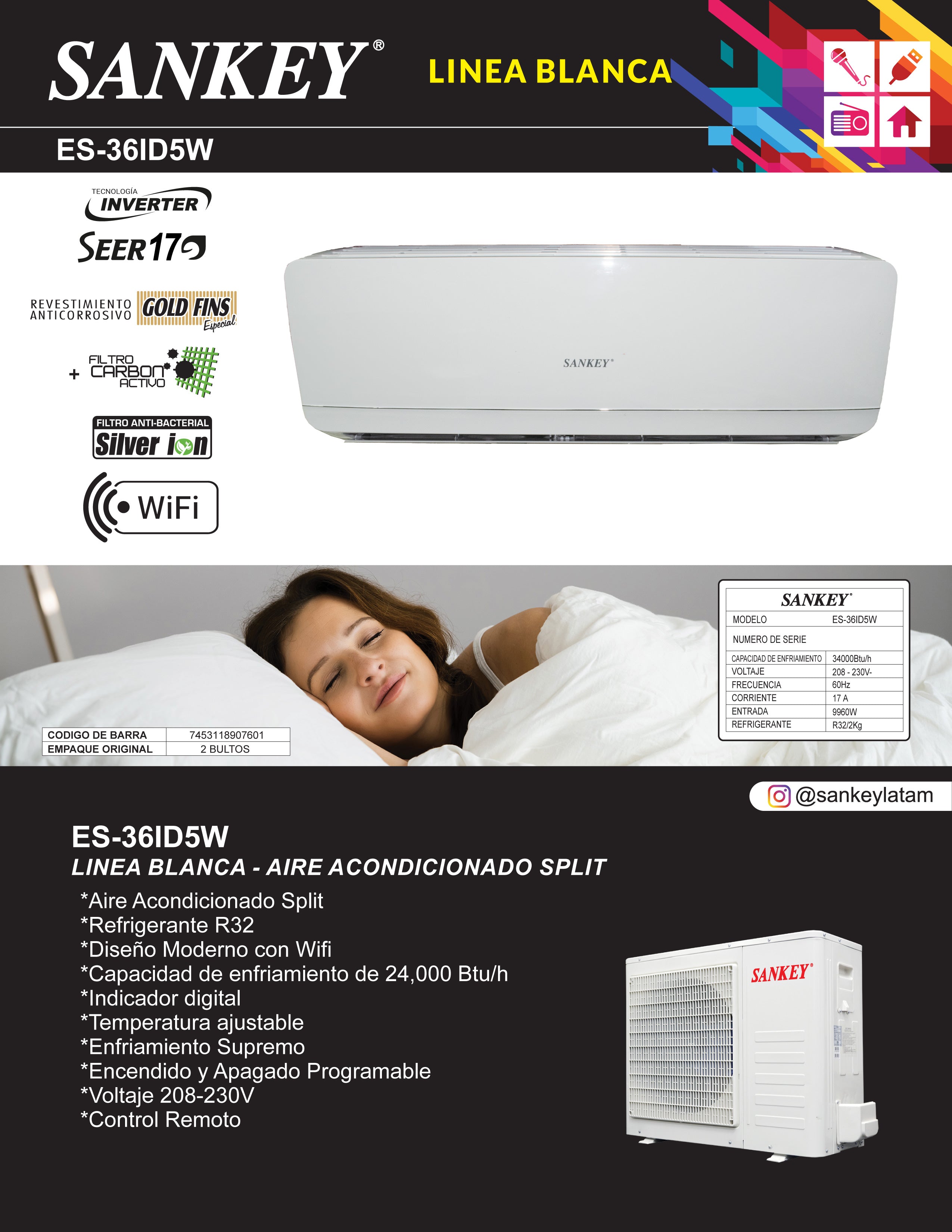 Aire Split 36K Inverter ES-36ID5W Sankey