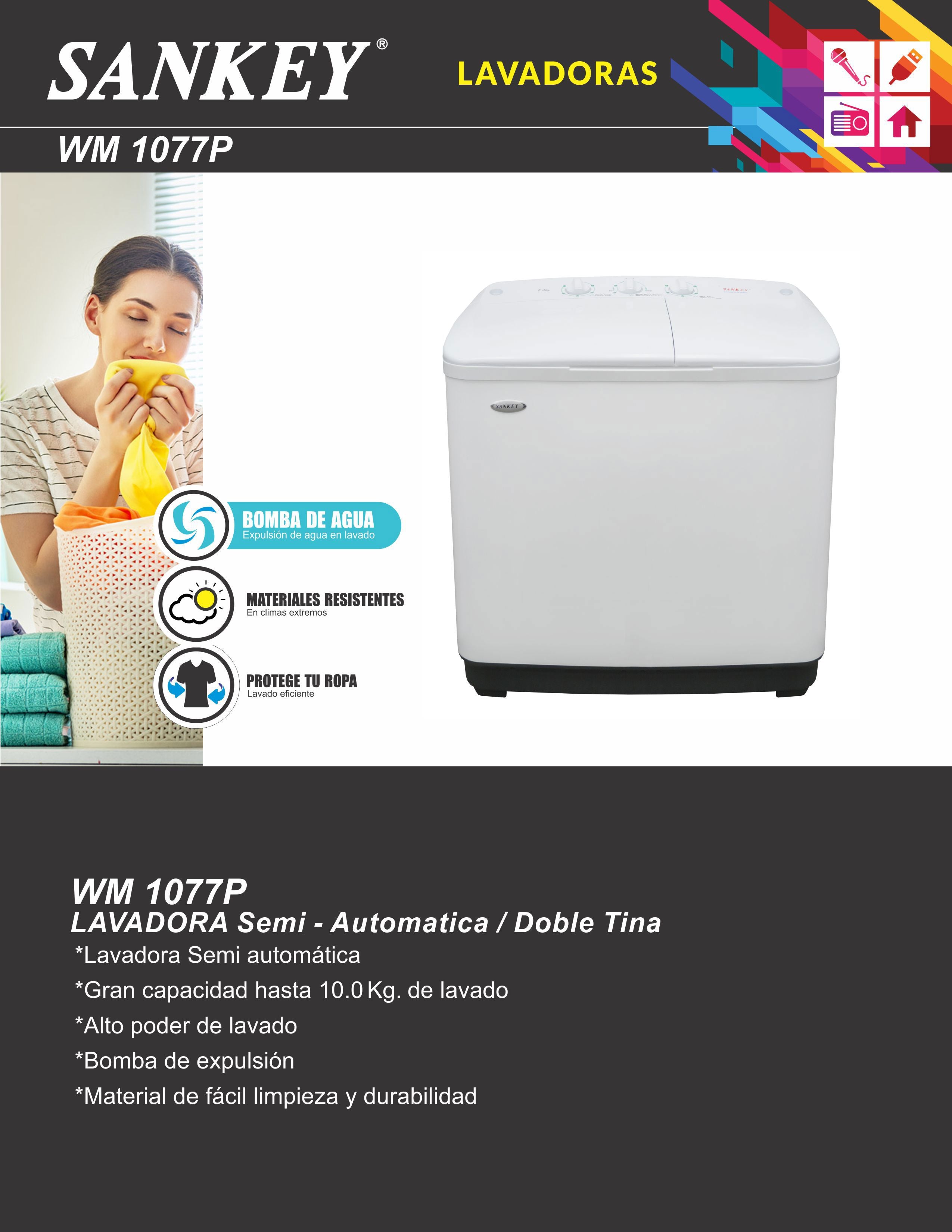 Lavadora SEMI 10 KG WM-1077P Sankey