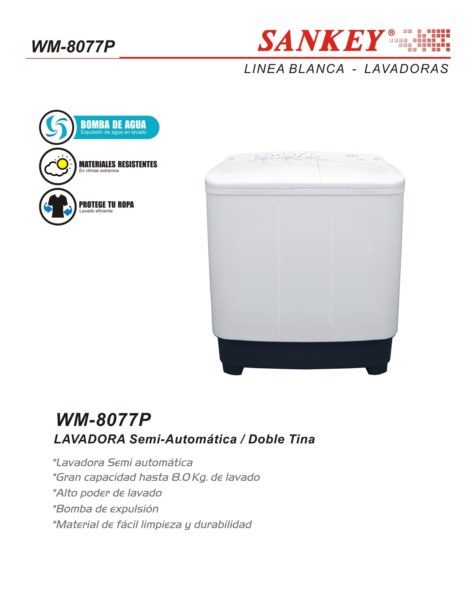 Lavadora Semi WM-8077 Sankey