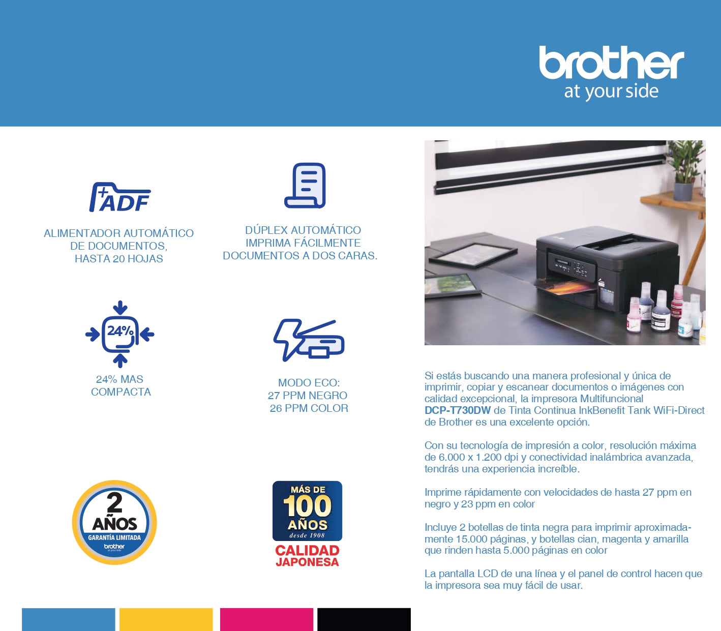 Impresora TANK 3en1 Dúplex WiFi ADF 730 DCPT730DW Brother