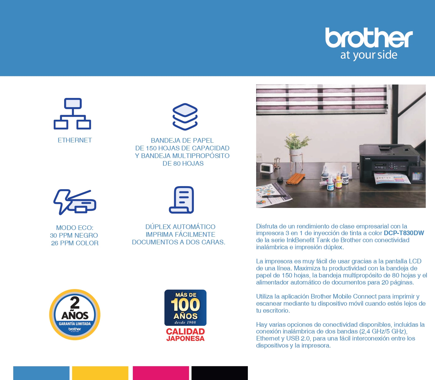 Impresora TANK 3en1 Dúplex WiFi ADF Ethernet 830 DCPT830DW Brother