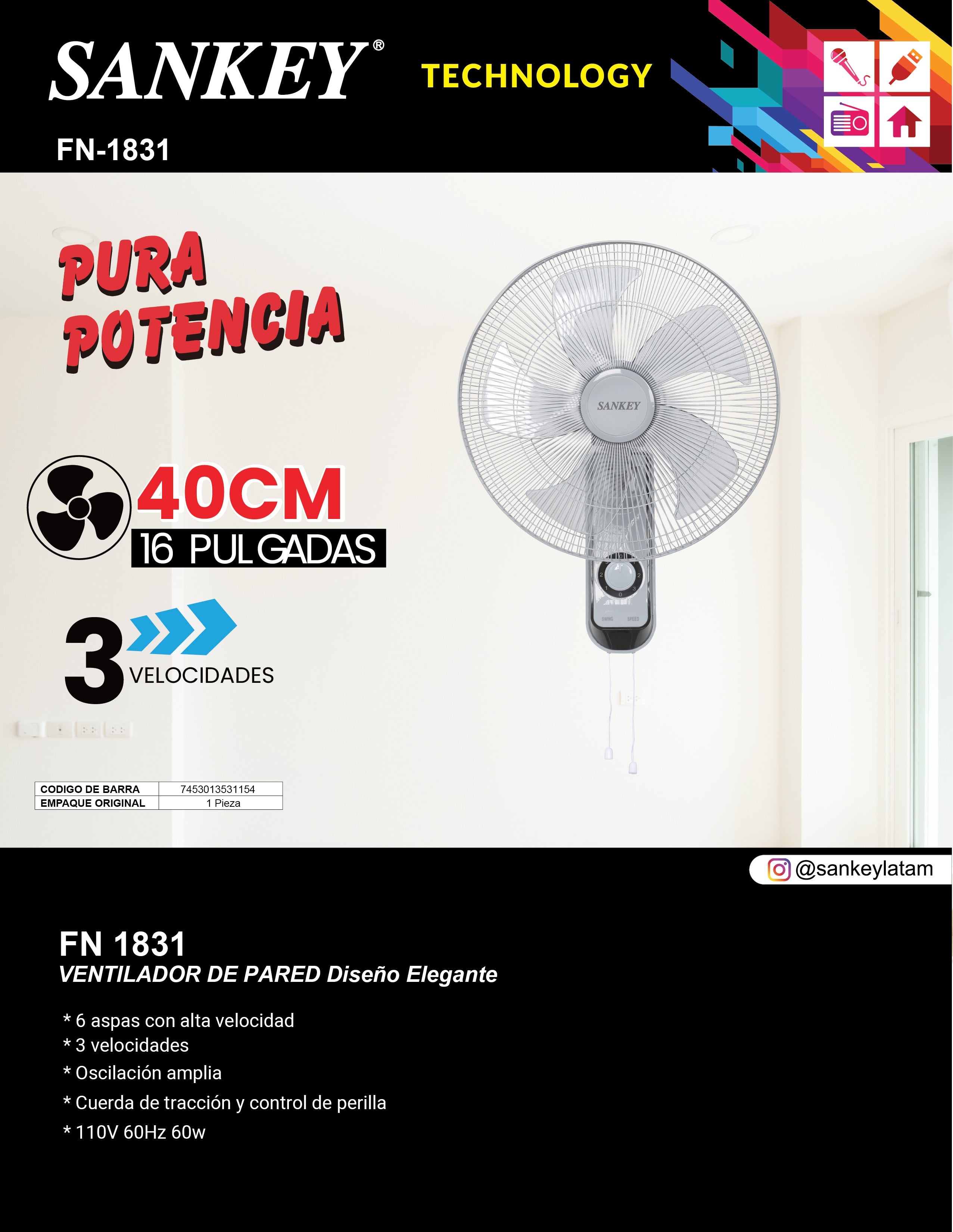 Abanico Pared FN-1831 Sankey