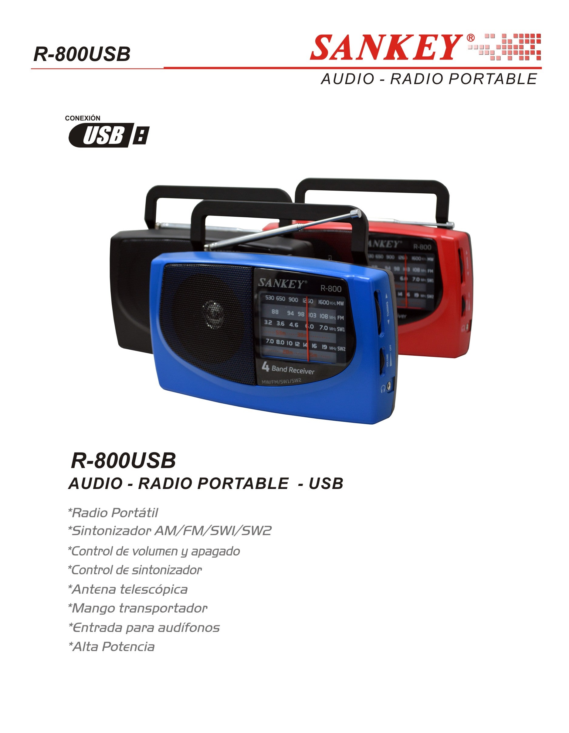 Radio Portatil R-800USB Sankey