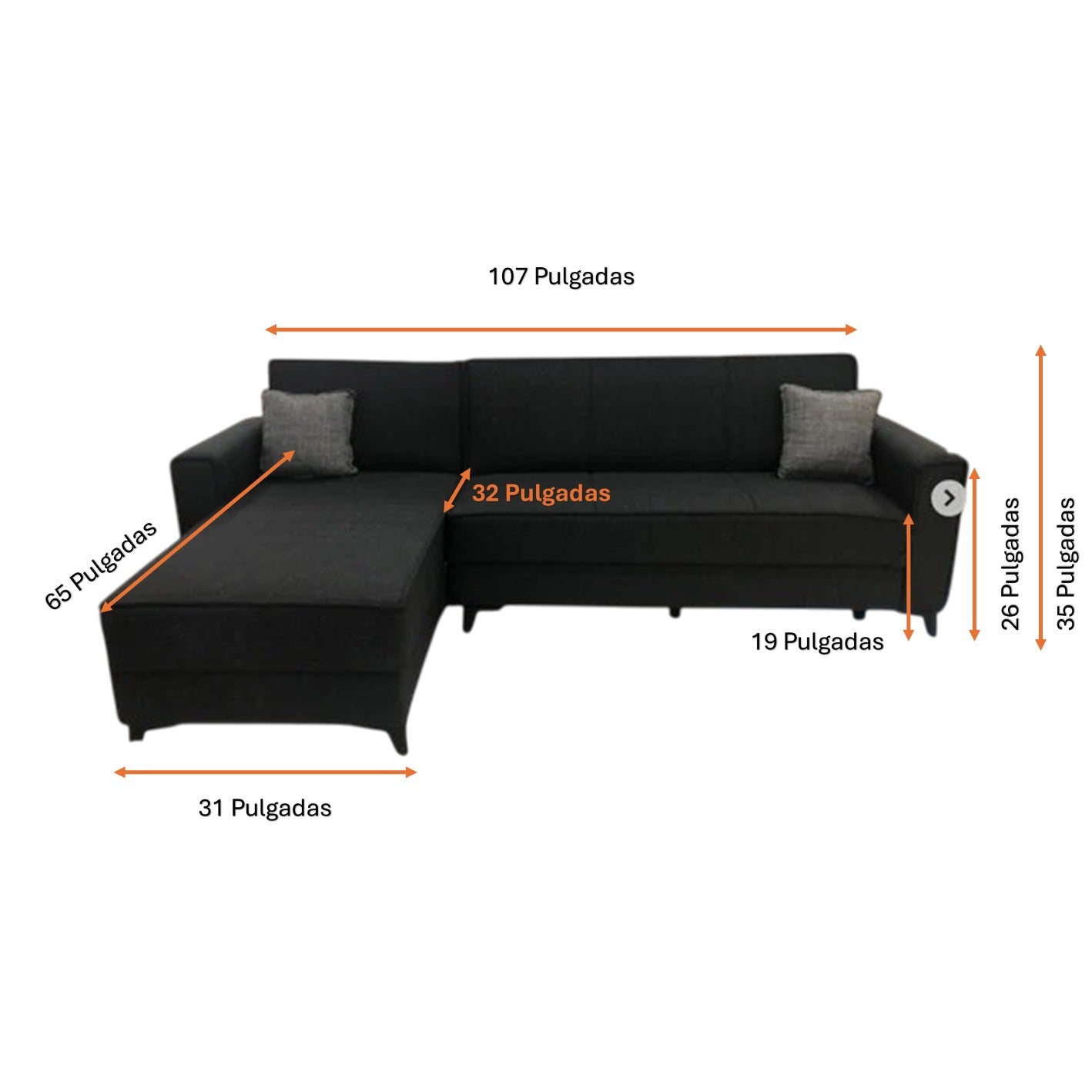 Sofa Cama L Aris Negro 62-3001