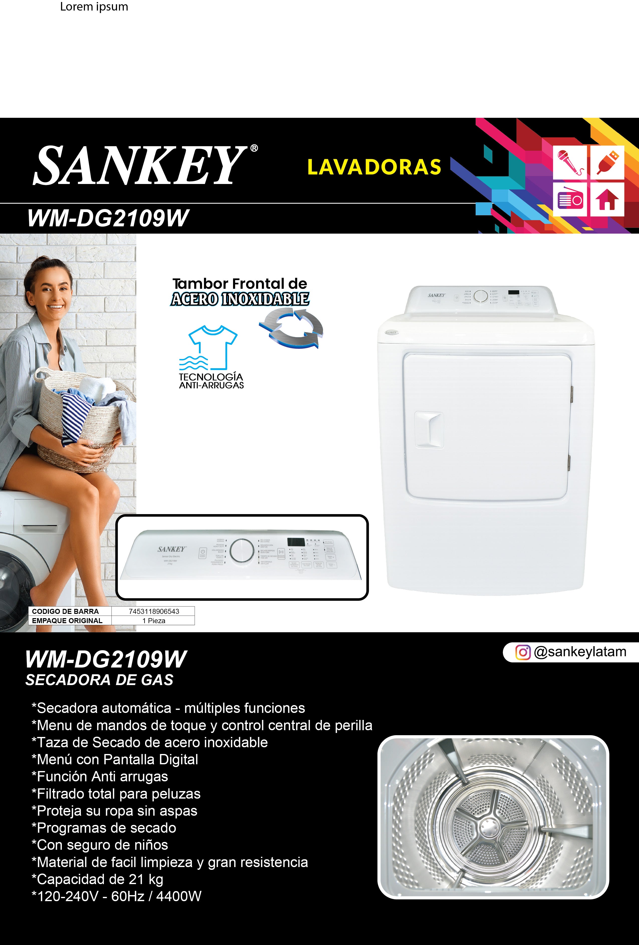 Secadora Gas WM-DG2109W Sankey