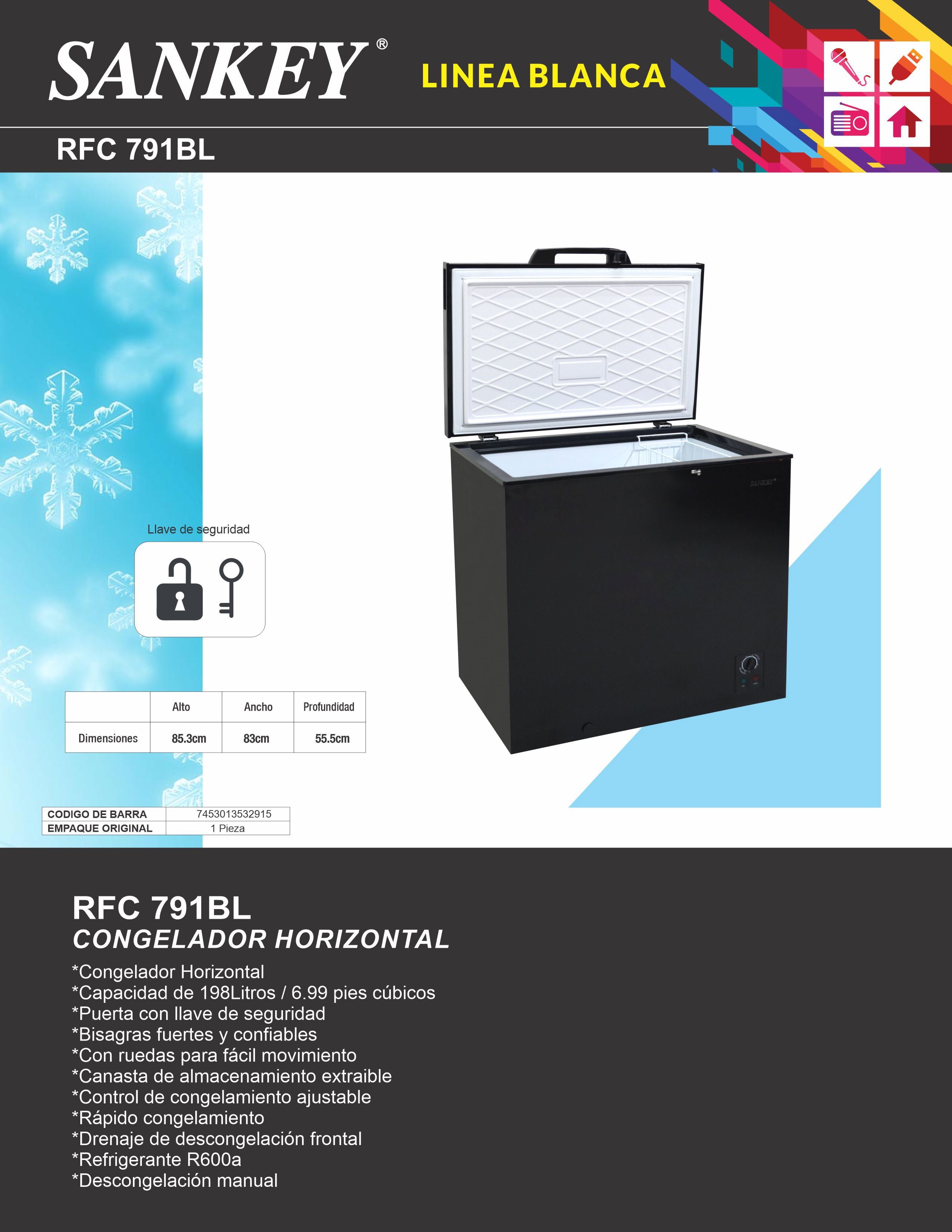 Congelador Baul RFC-791BL Sankey