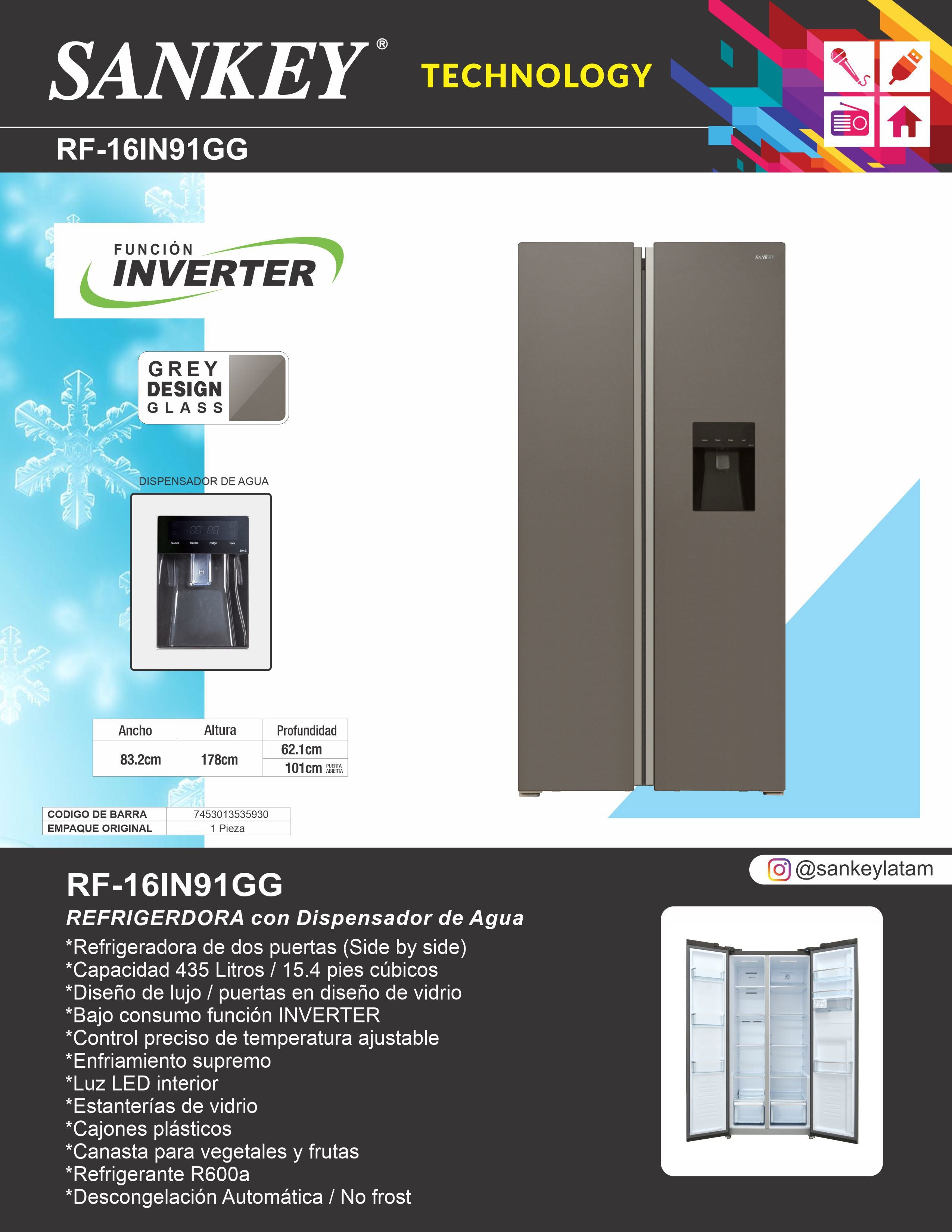 Refrigeradora SBSL RF-16IN91GG Sankey