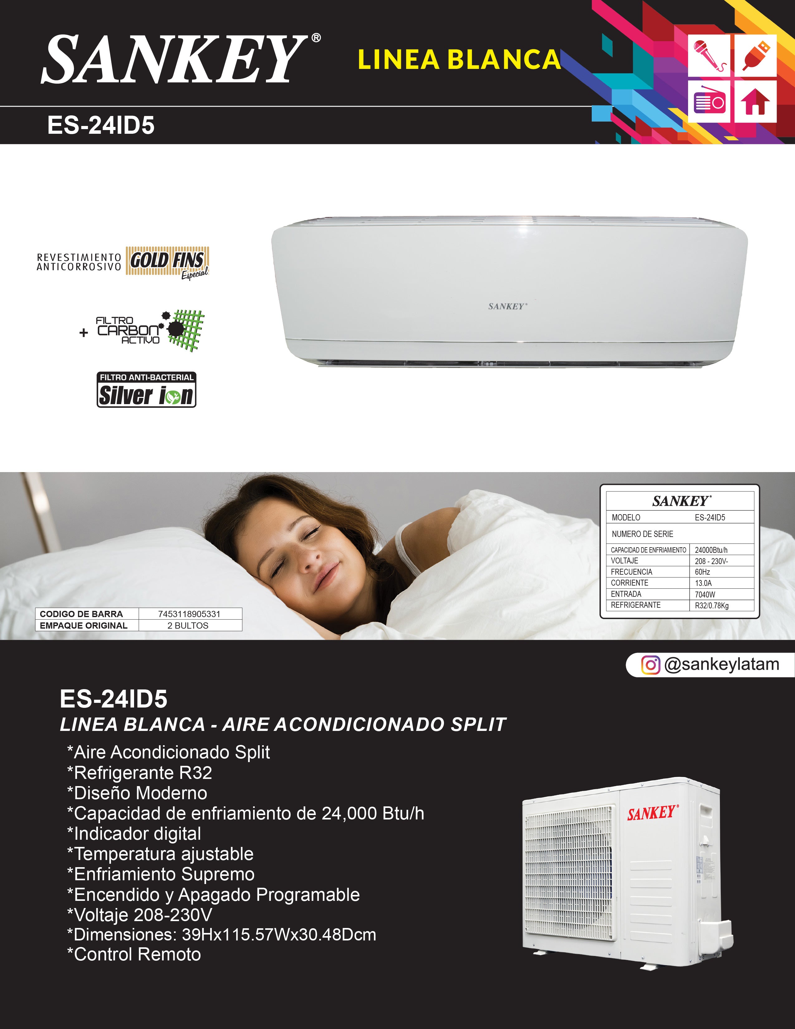 Aire Split 24K Inverter 220V ES-24ID5 Sankey