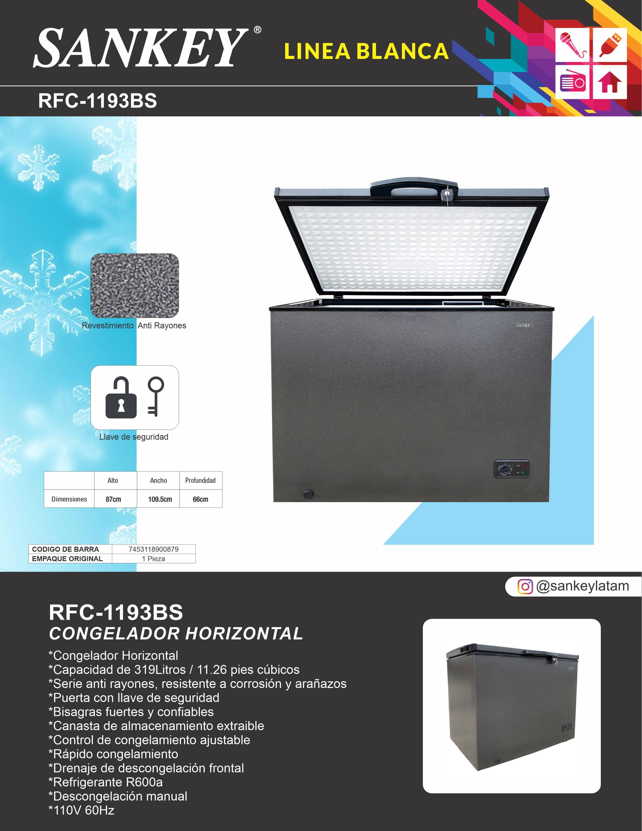 Congelador Baul RFC-1193BS Sankey