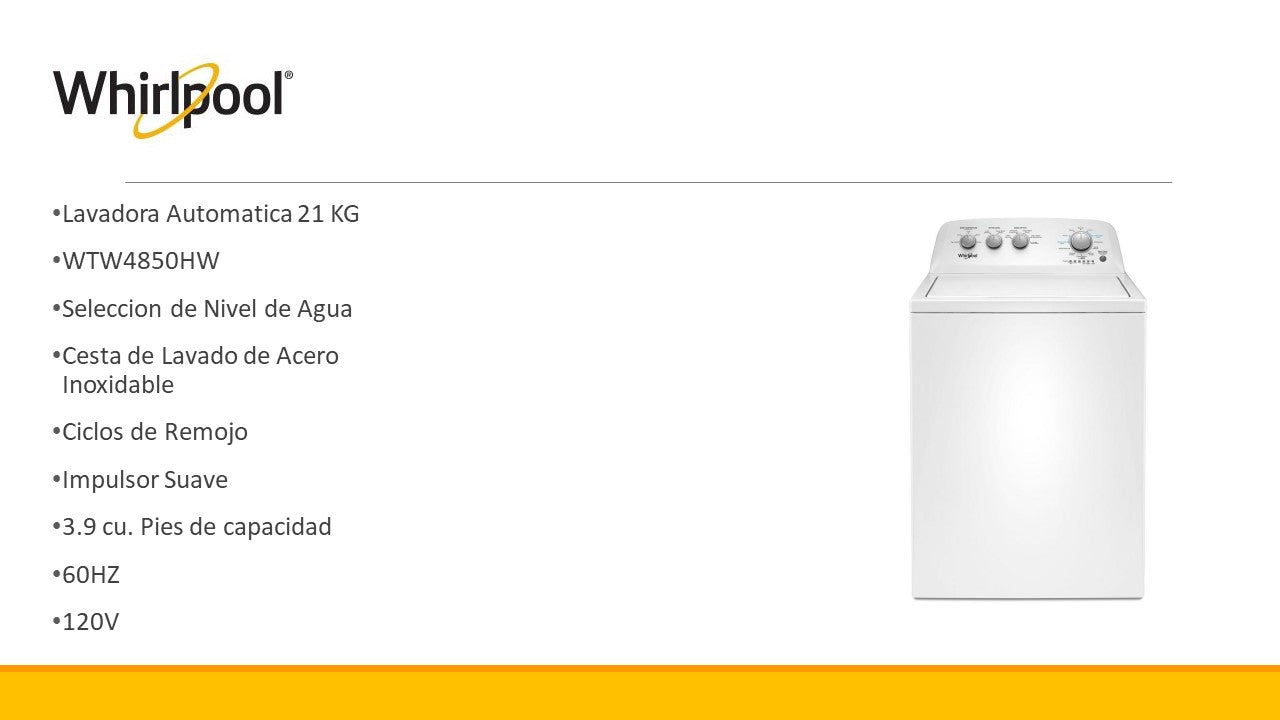 Lavadora AUTO 21 KG WTW4850HW Whirlpool 110V