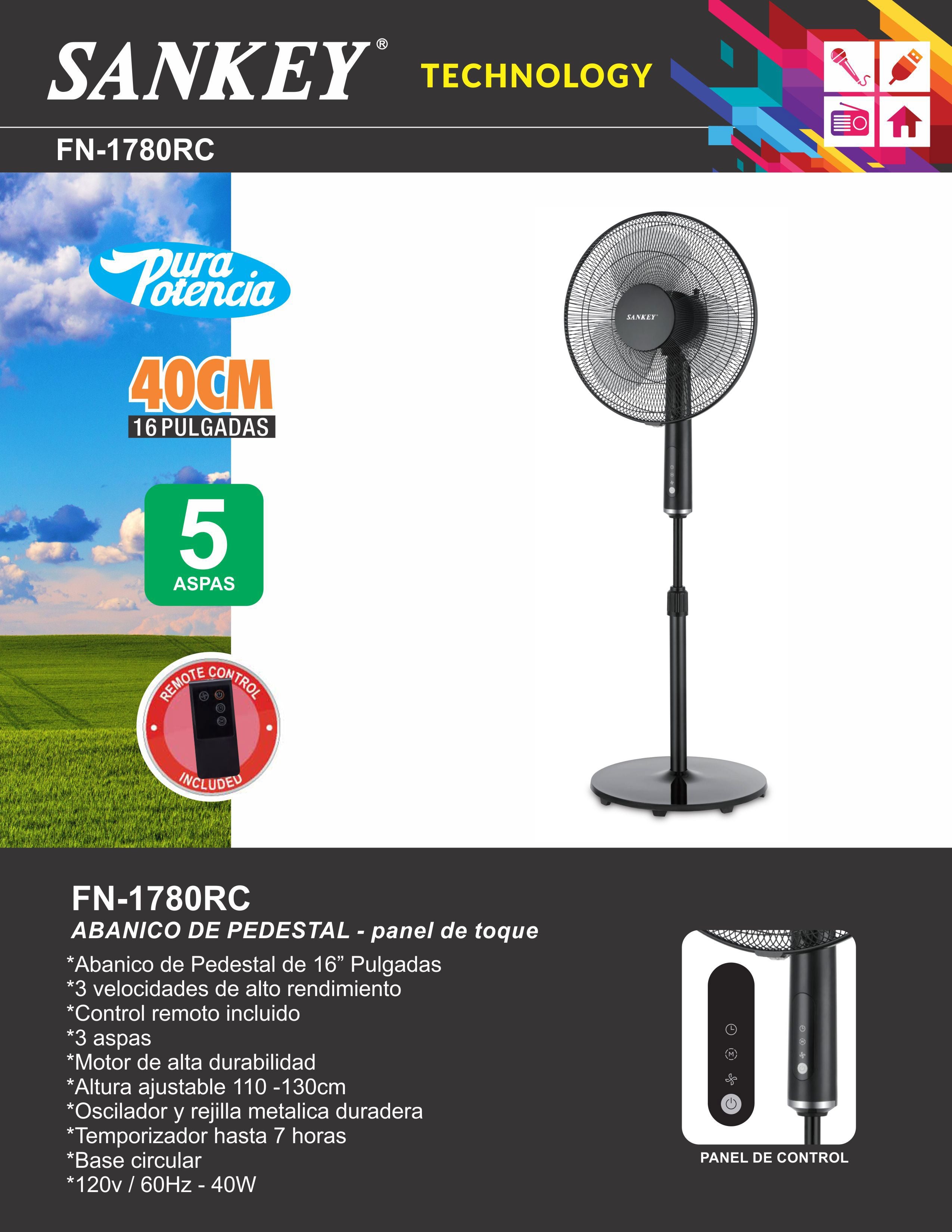 Abanico Pedestal Control FN-1780RC Sankey