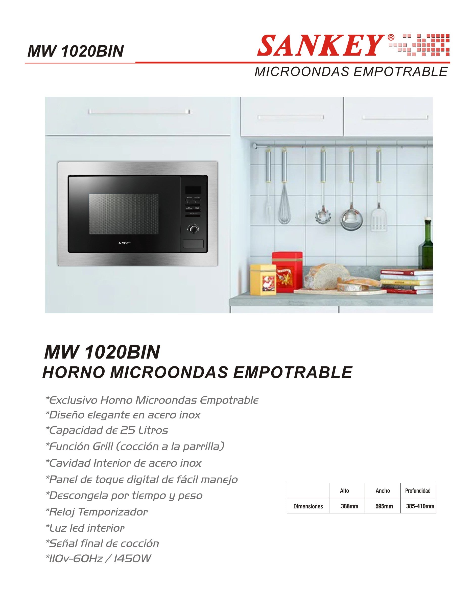 Microonda Empotrable MW-1020BIN Sankey