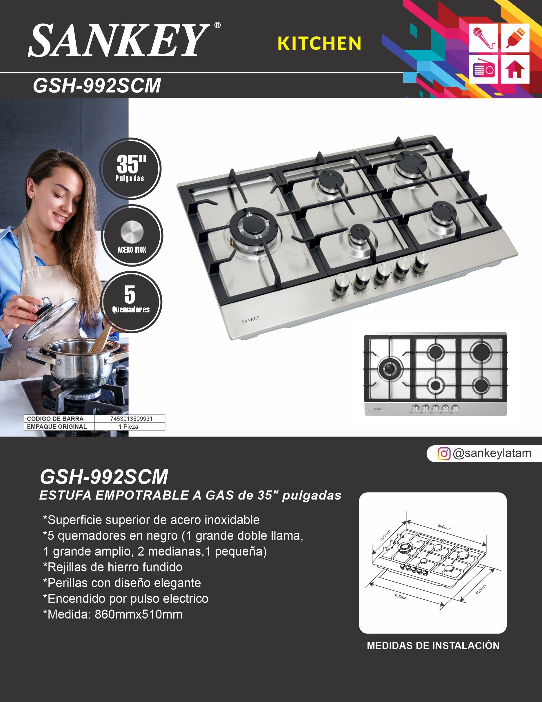 Estufa Empotrable 5Q GSH-992SCM Sankey