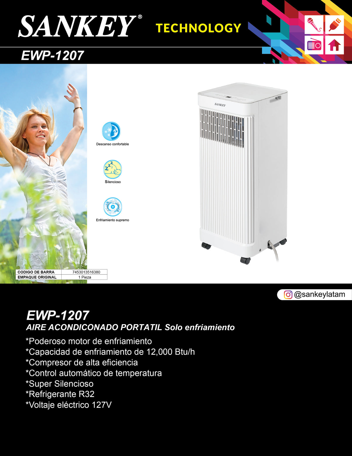 Aire Portatil 12K 110V EWP-1207 Sankey
