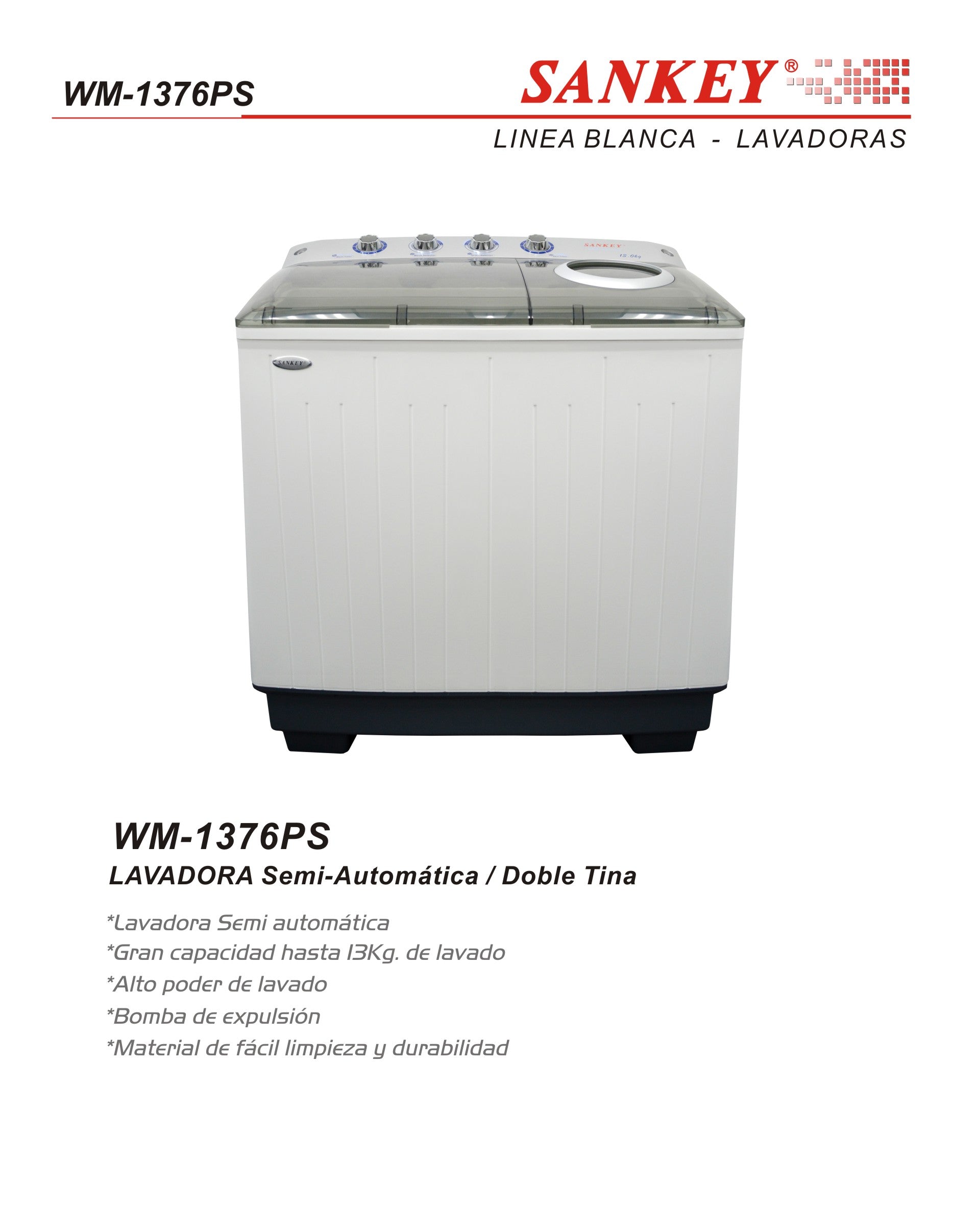 Lavadora SEMI 13 KG WM-1376PS Sankey