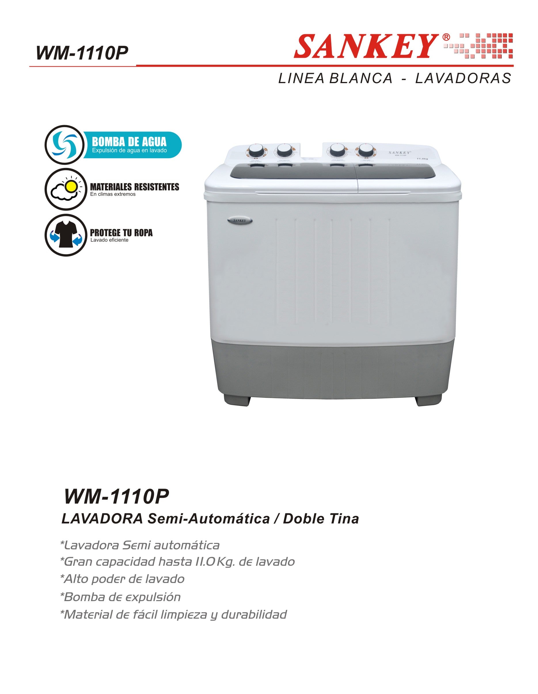 Lavadora SEMI 11 KG WM-1110P Sankey