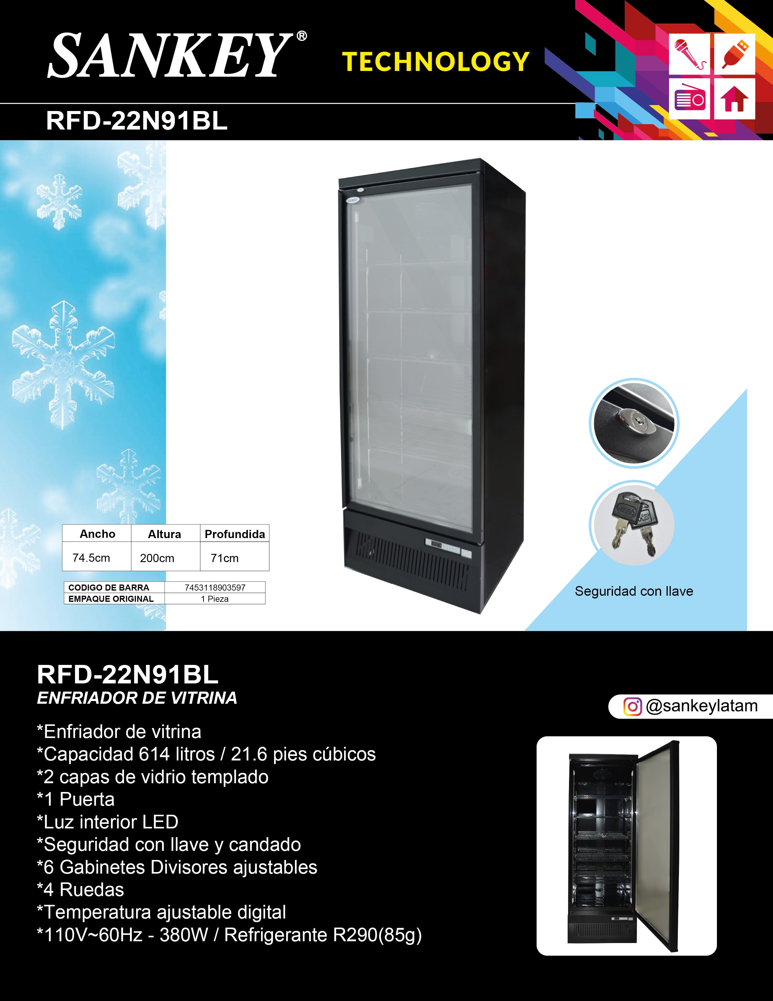 Enfriador Vertical Vitrina RFD-22N91BL Sankey
