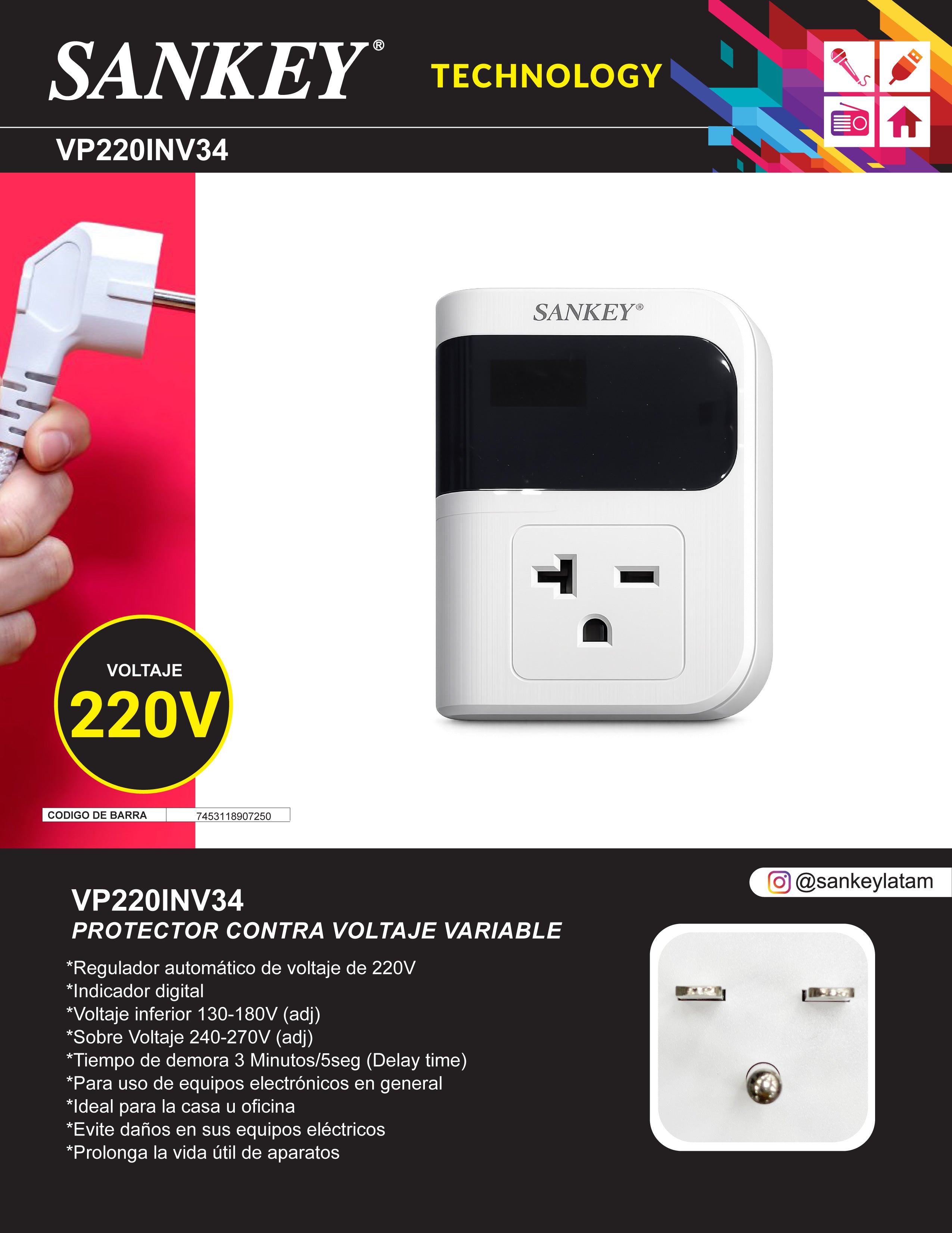 Protector de Voltaje 220V VP-220INV34 Sankey